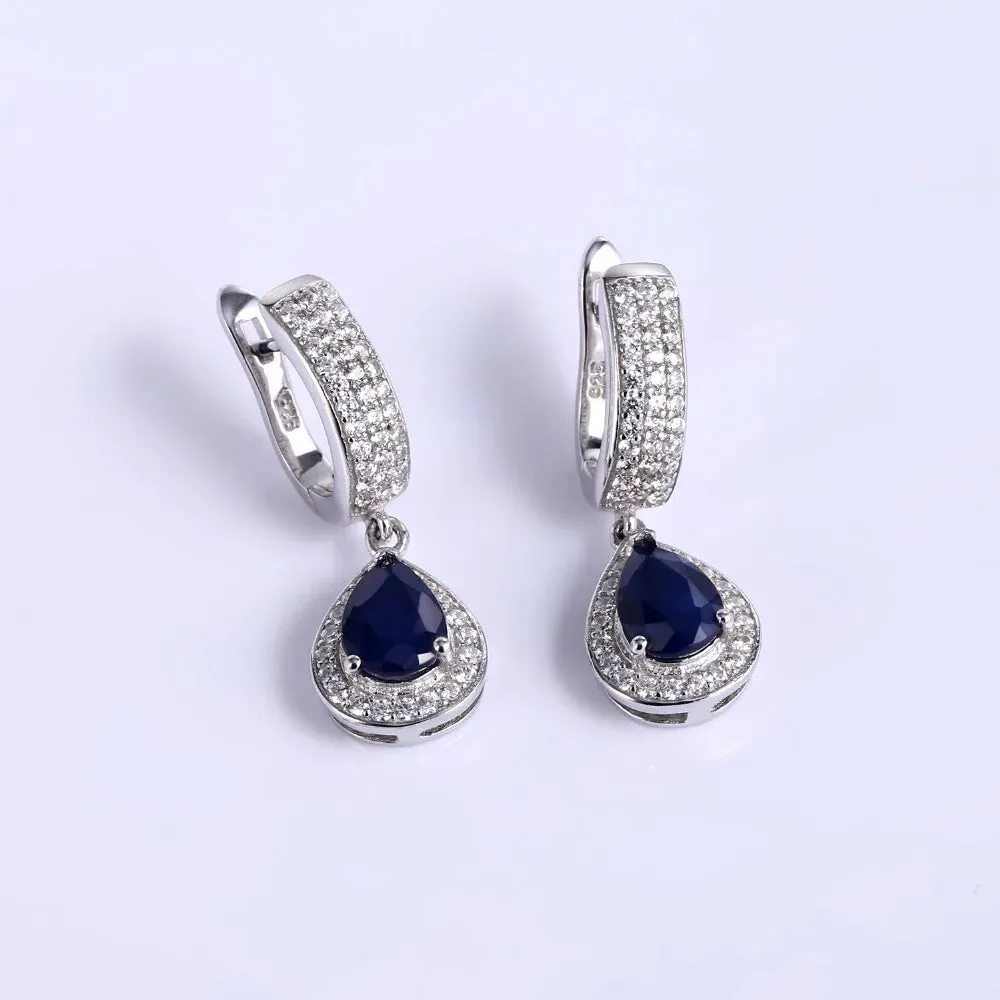 1.29Ct Natural Sapphire Drop Earrings – 925 Sterling Silver Fine Jewelry