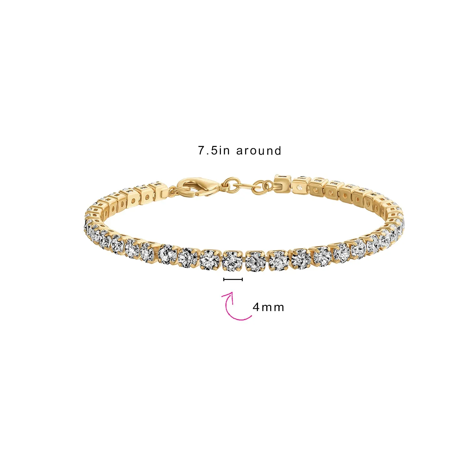 12CTW Prong Basket Set Solitaire Round CZ Tennis Bracelet Gold Plated 7.5 Inch