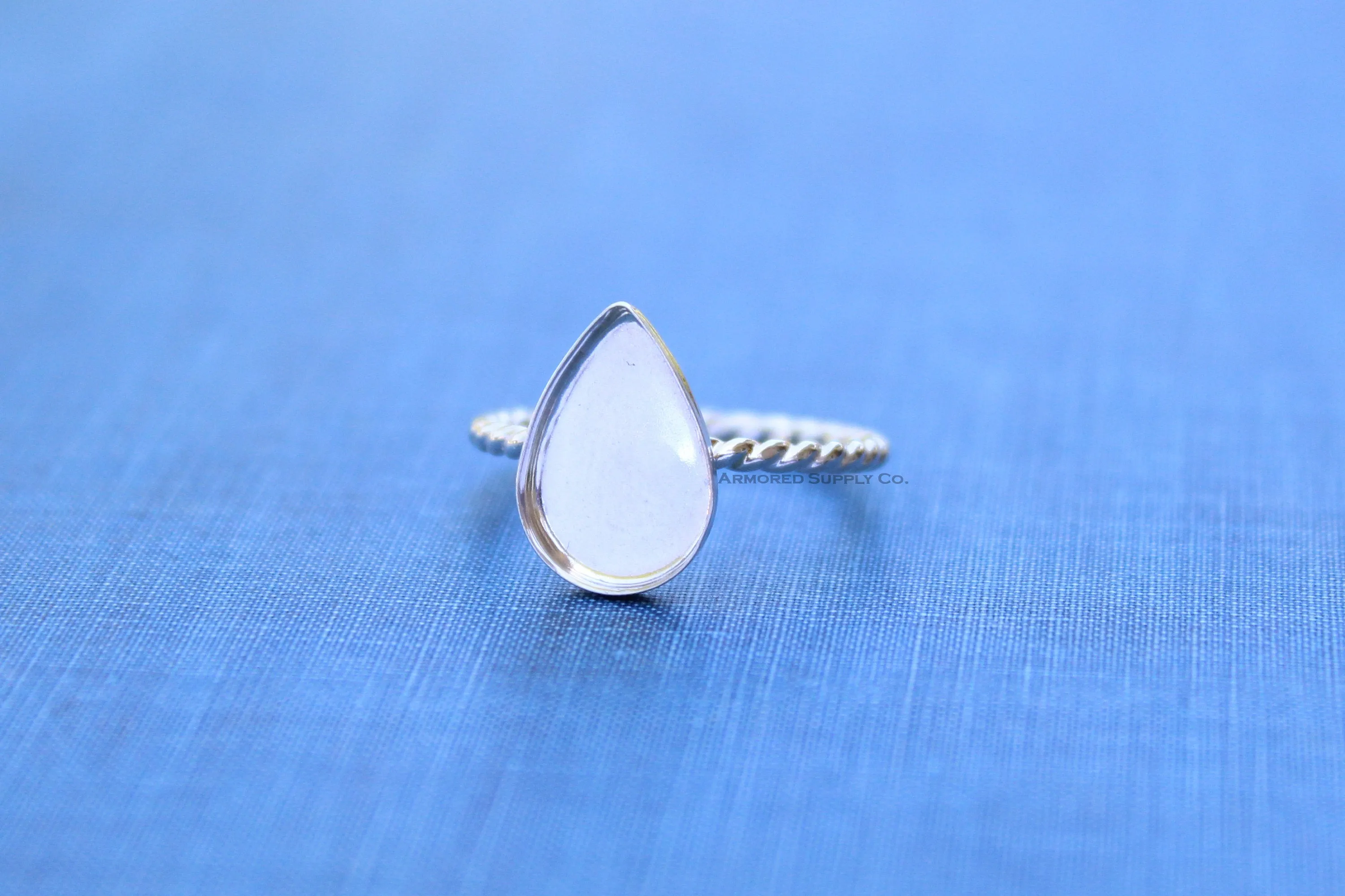 12x16mm Silver Plain Pear Tear Drop Bezel Cup ROPE Ring blank