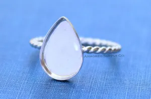 12x16mm Silver Plain Pear Tear Drop Bezel Cup ROPE Ring blank