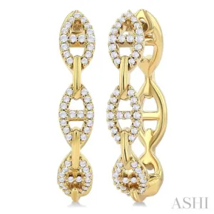 1/3 ctw Mariner Link Round Cut Diamond Fashion Hoop Earring in 14K Yellow Gold