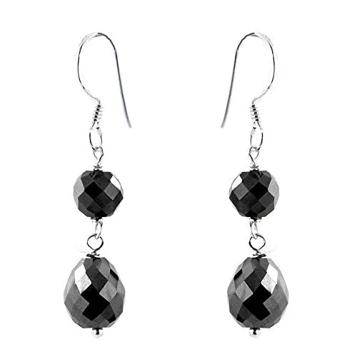 14 Ct Round And Drop Shape Black Diamonds Dangler Earrings in 925 Silver, Great Style & Luster