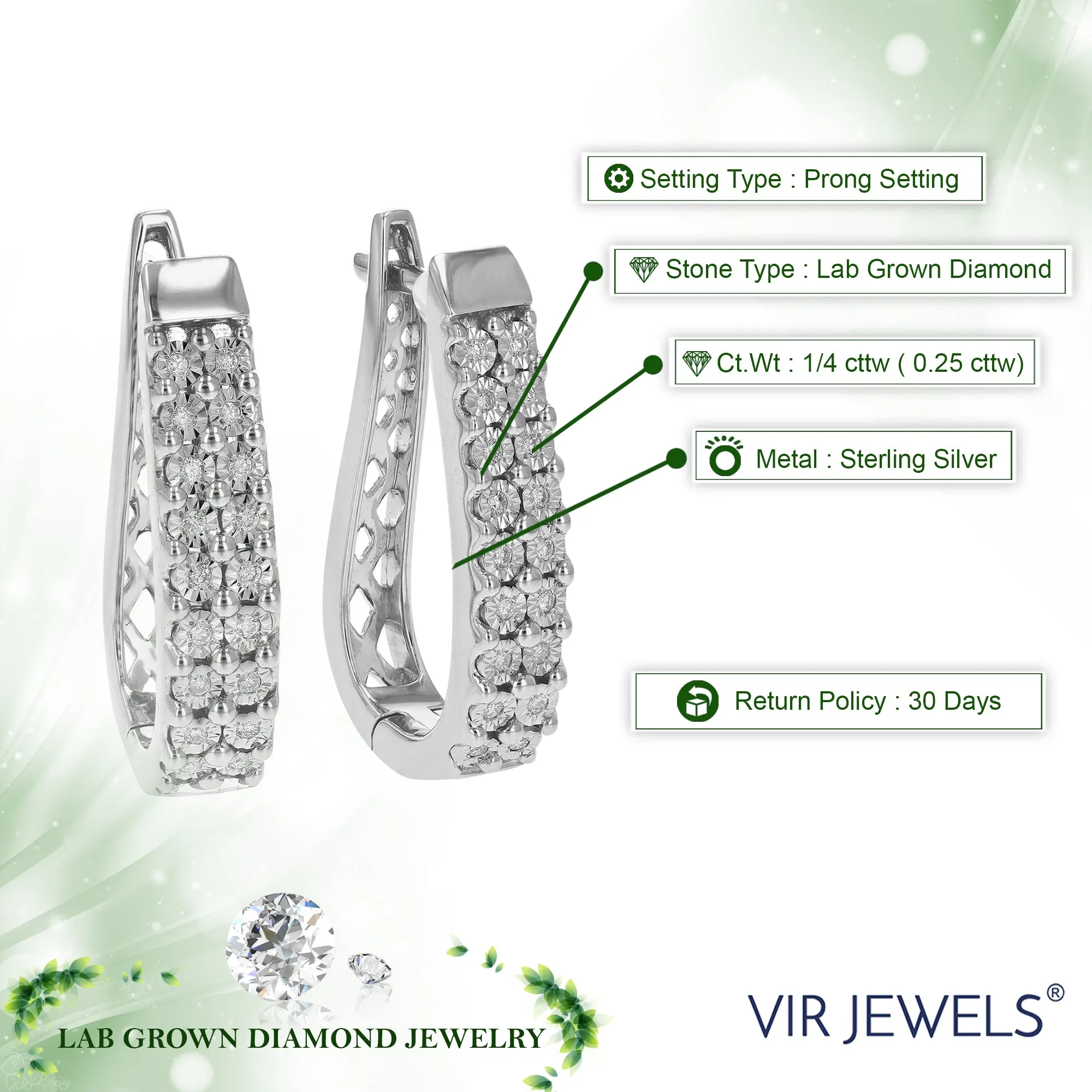 1/4 cttw Lab Grown Double Row Diamond Hoop Earrings in Silver
