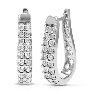 1/4 cttw Lab Grown Double Row Diamond Hoop Earrings in Silver