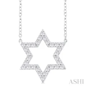 1/4 ctw Star of David Round Cut Diamond Fashion Pendant With Chain in 14K White Gold