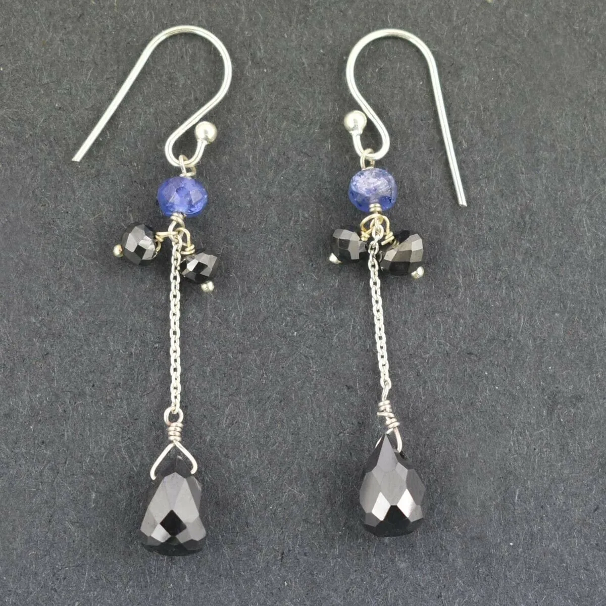 14.20 Ct, Black Diamond Dangler Chain Earrings in 925 Silver. Certified- Ideal Gift for Anniversary, Birthday