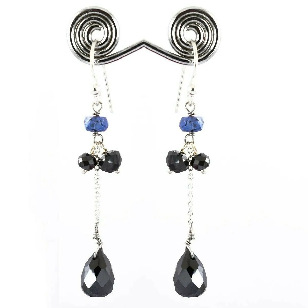 14.20 Ct, Black Diamond Dangler Chain Earrings in 925 Silver. Certified- Ideal Gift for Anniversary, Birthday