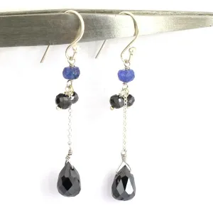 14.20 Ct, Black Diamond Dangler Chain Earrings in 925 Silver. Certified- Ideal Gift for Anniversary, Birthday