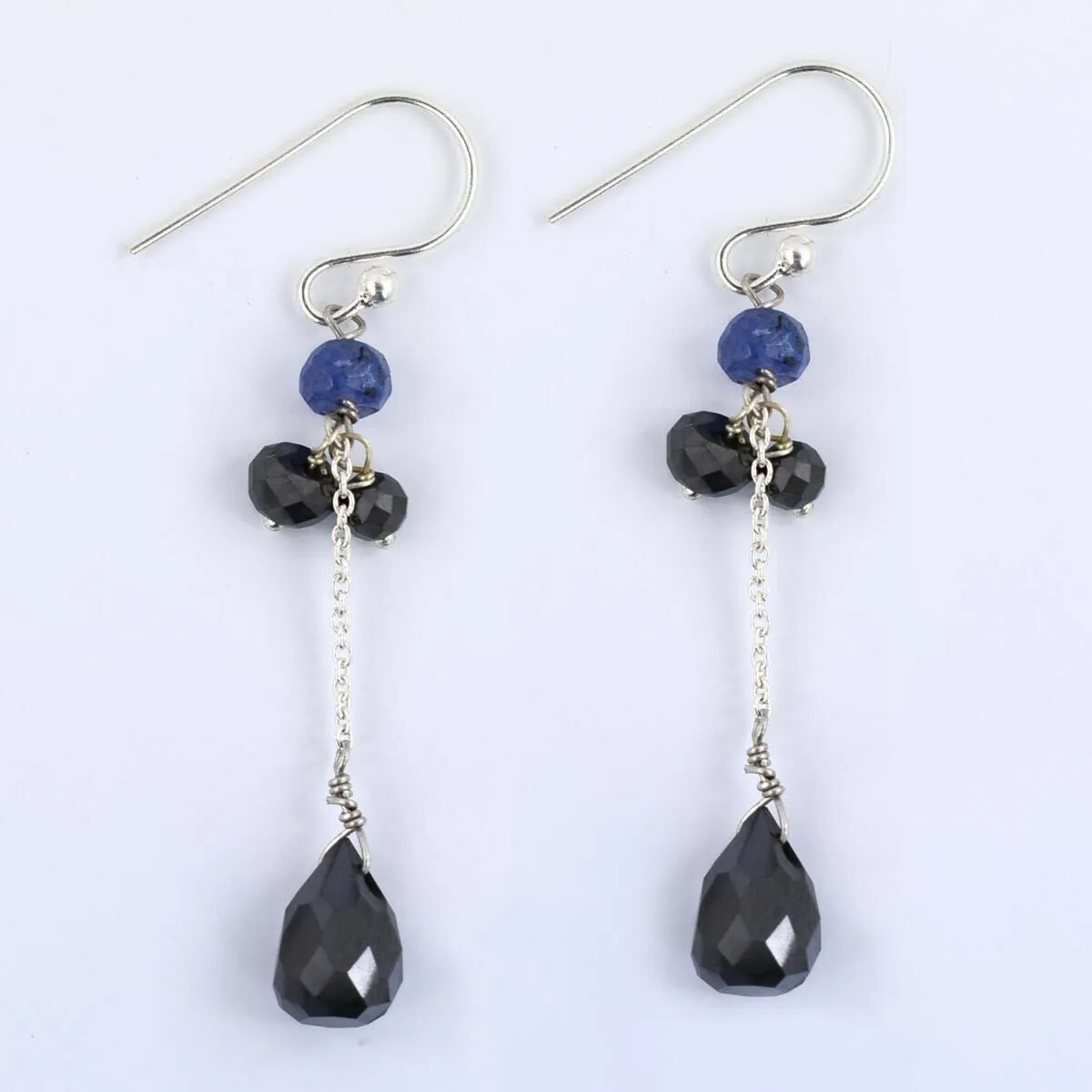 14.20 Ct, Black Diamond Dangler Chain Earrings in 925 Silver. Certified- Ideal Gift for Anniversary, Birthday