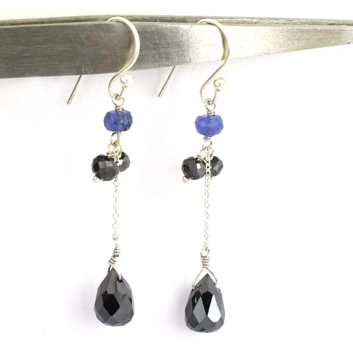 14.20 Ct, Black Diamond Dangler Chain Earrings in 925 Silver. Certified- Ideal Gift for Anniversary, Birthday