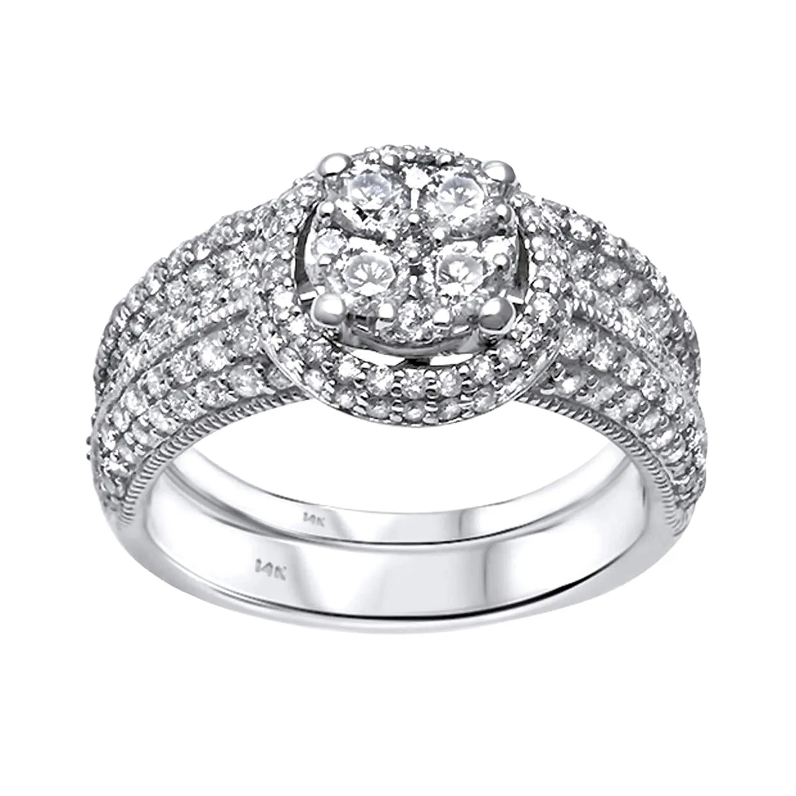 1.47ct Diamonds in 14K White Gold Wedding Set Halo Ring