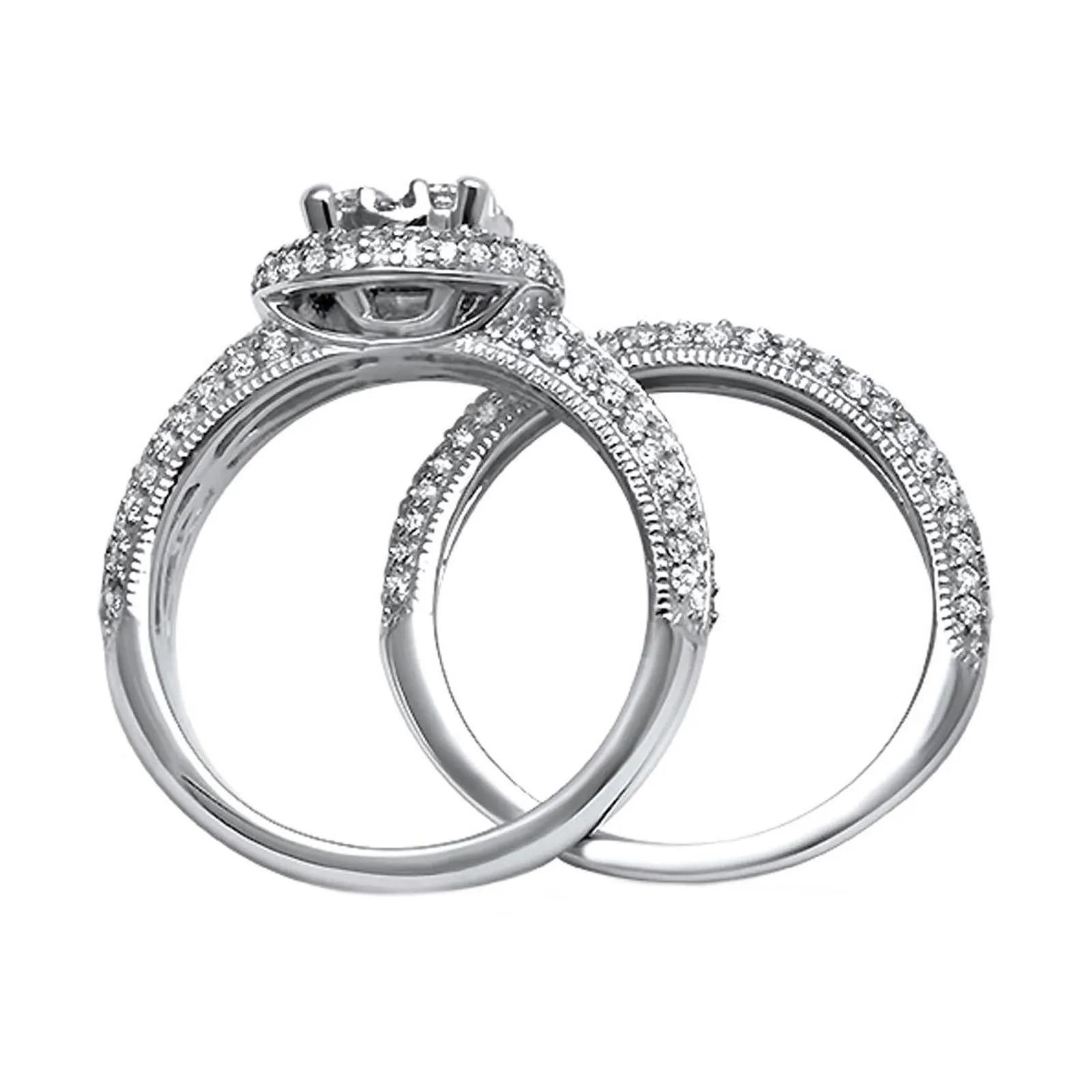 1.47ct Diamonds in 14K White Gold Wedding Set Halo Ring