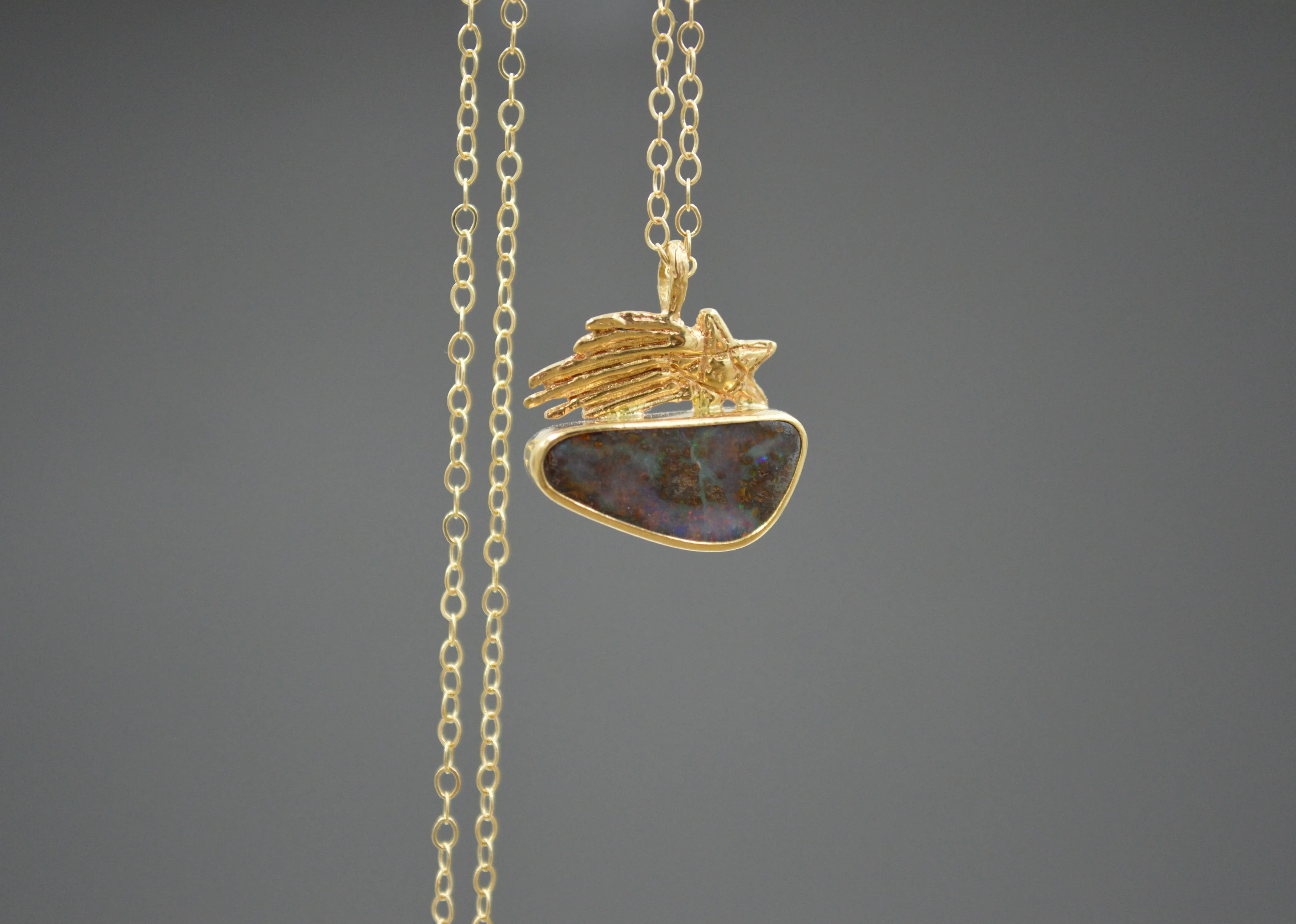 14k and Silver Boulder Opal Shooting Star Necklace OOAK
