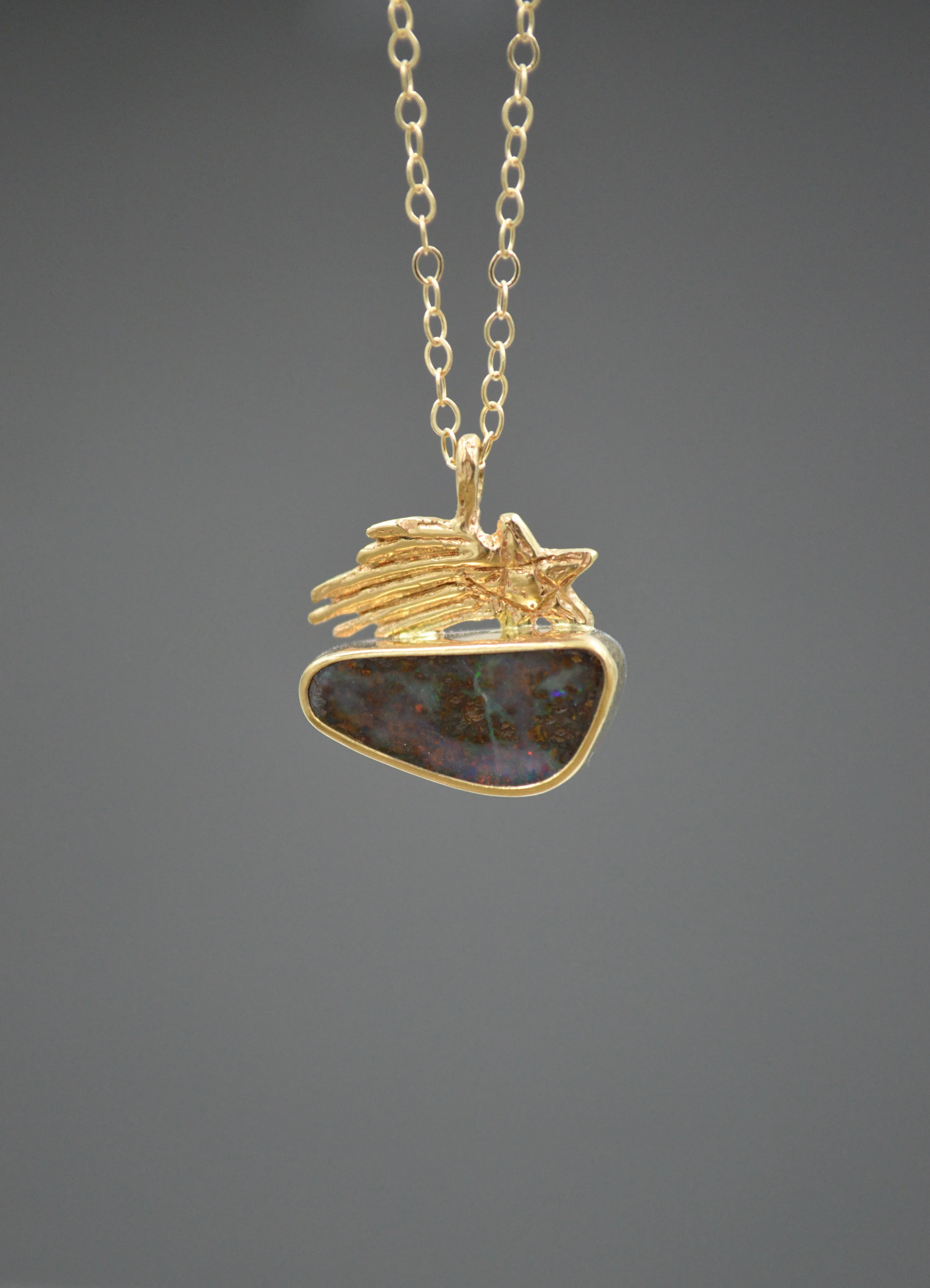14k and Silver Boulder Opal Shooting Star Necklace OOAK