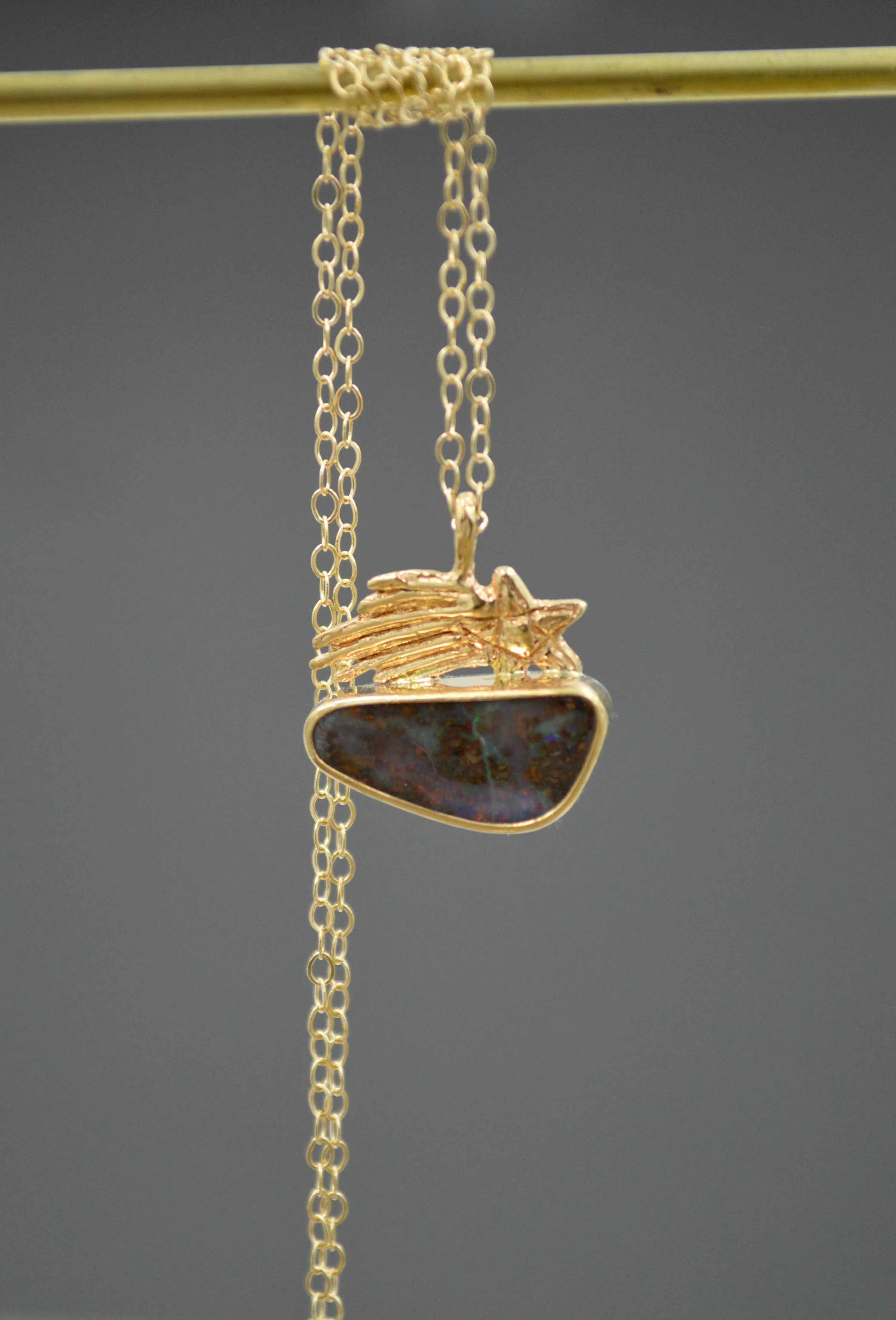 14k and Silver Boulder Opal Shooting Star Necklace OOAK