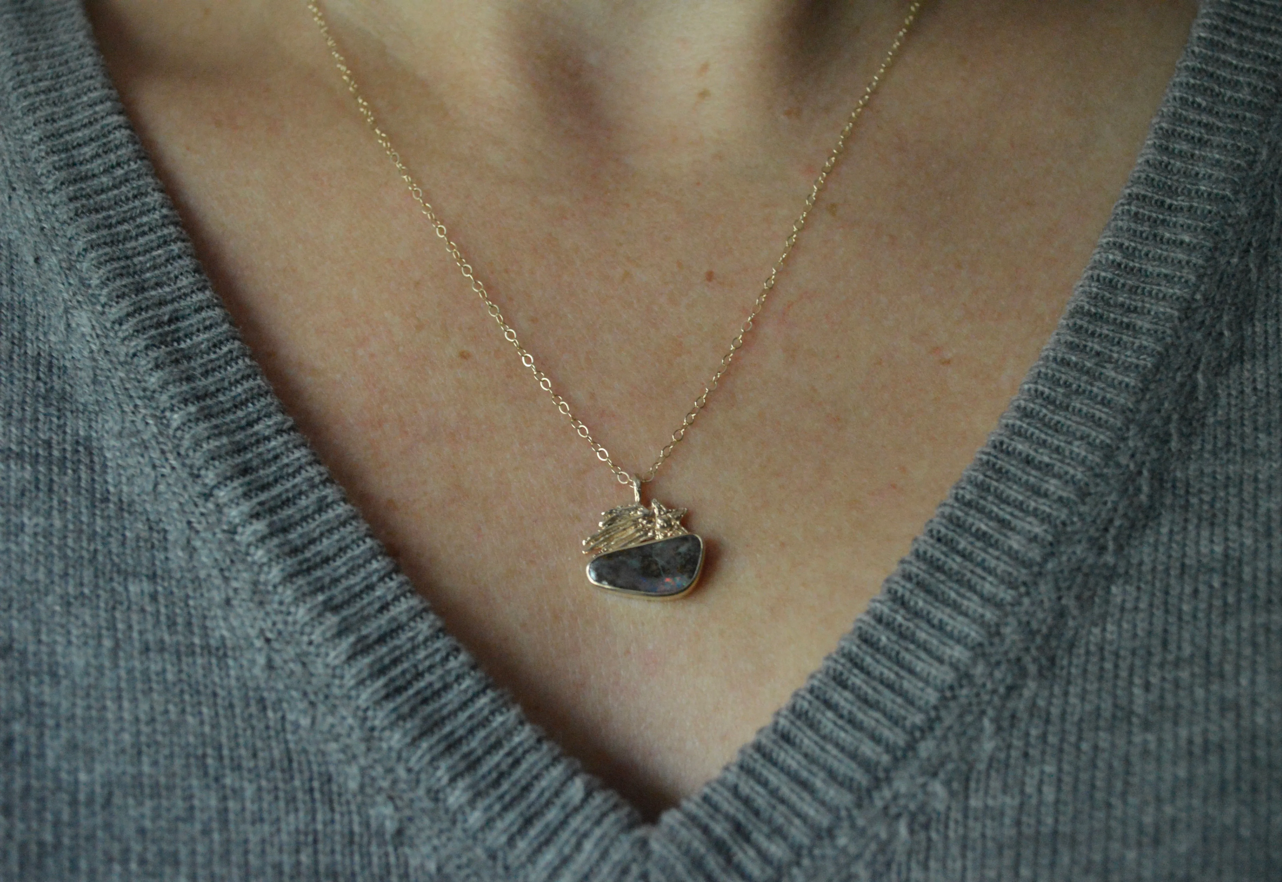 14k and Silver Boulder Opal Shooting Star Necklace OOAK