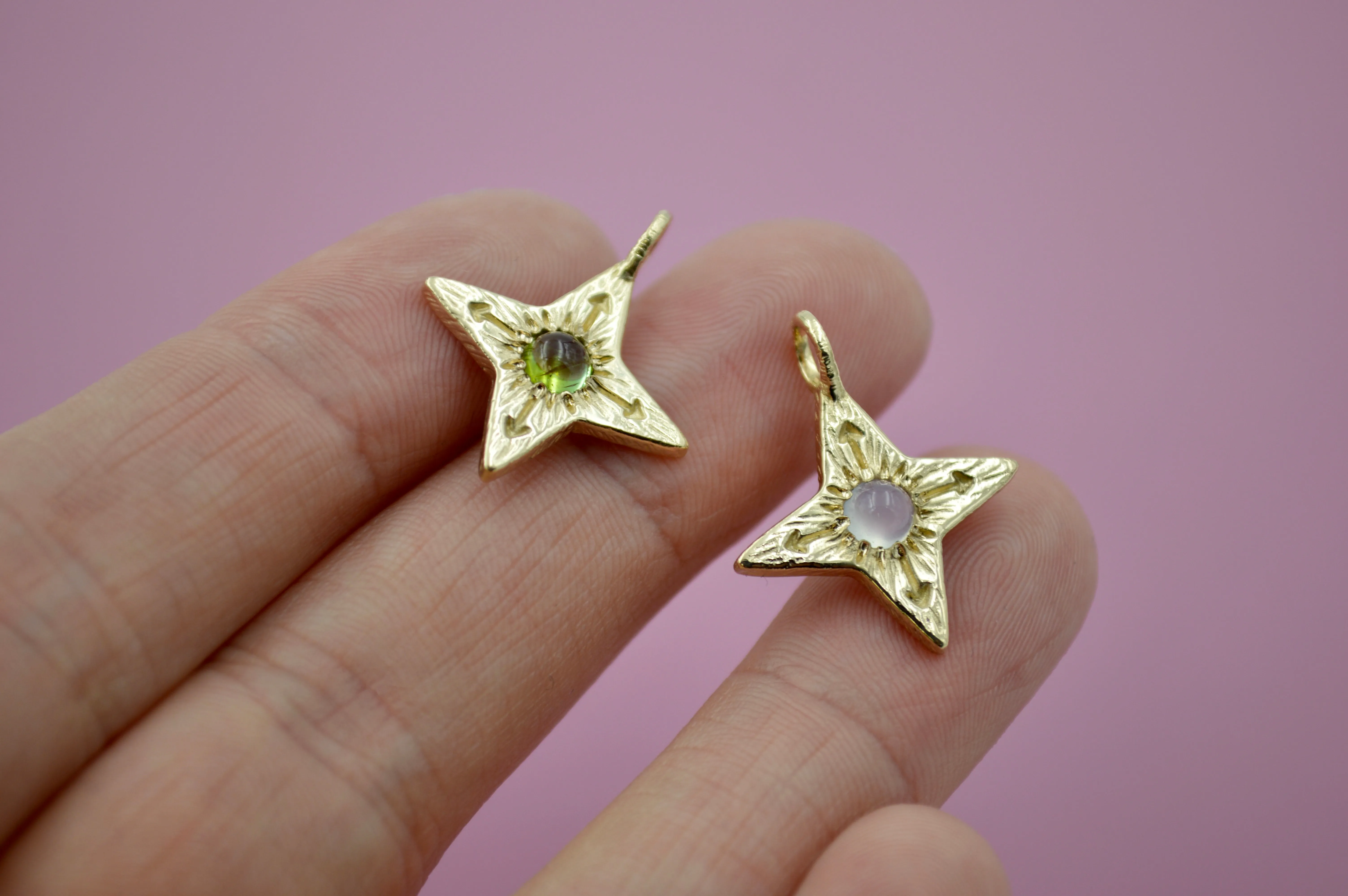 14K Compass Star Pendant with Chalcedony
