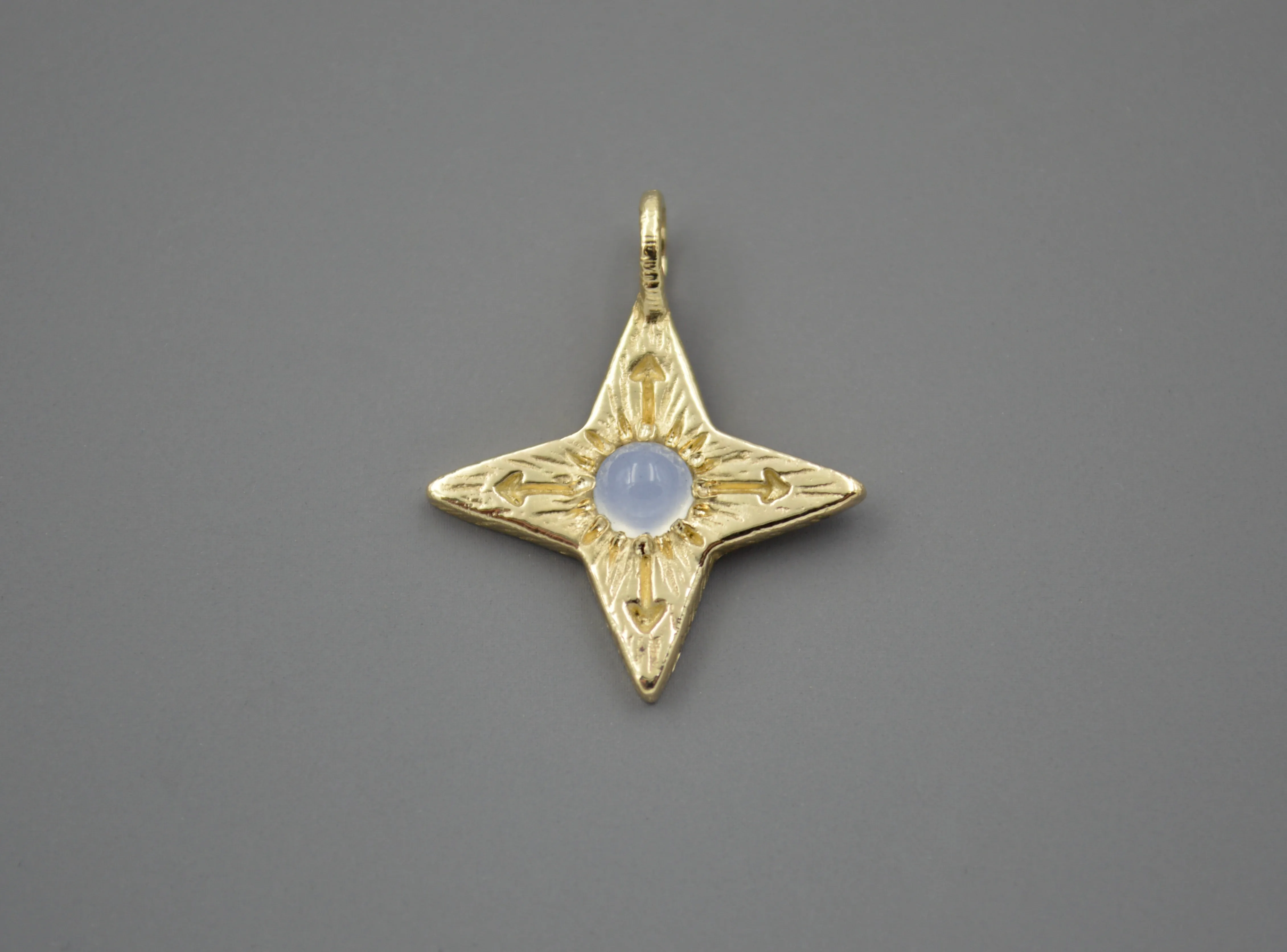 14K Compass Star Pendant with Chalcedony