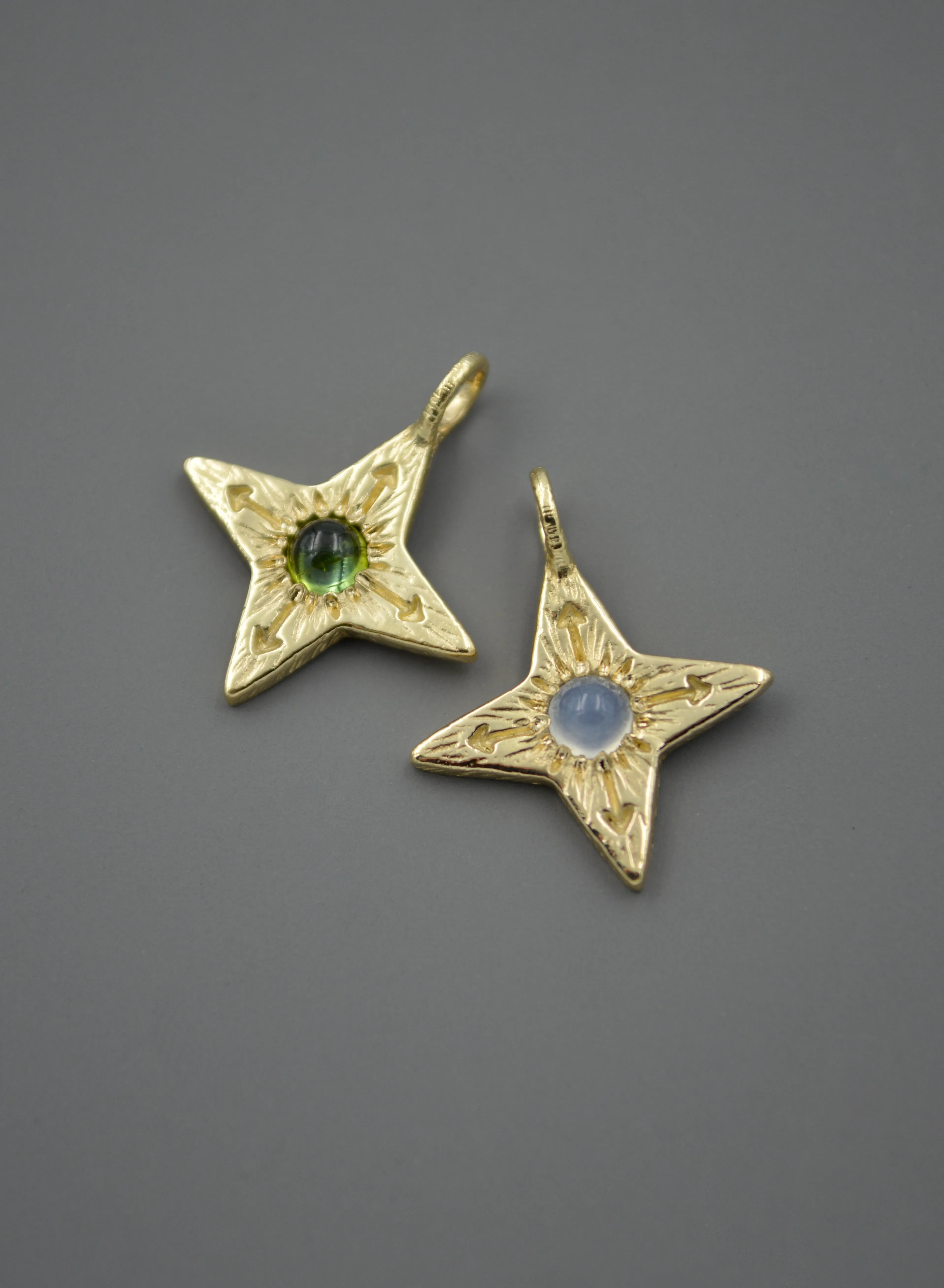 14K Compass Star Pendant with Chalcedony