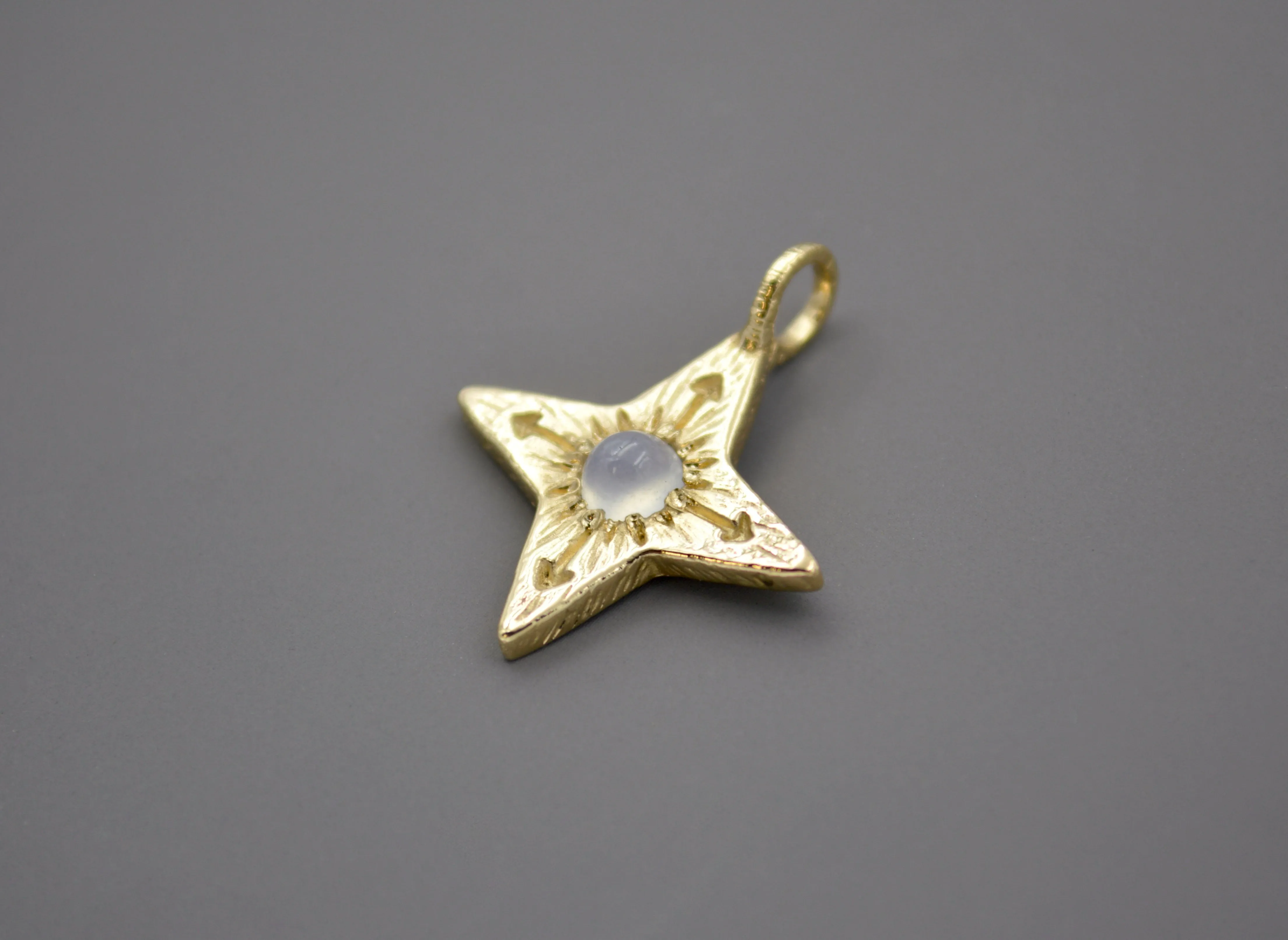 14K Compass Star Pendant with Chalcedony
