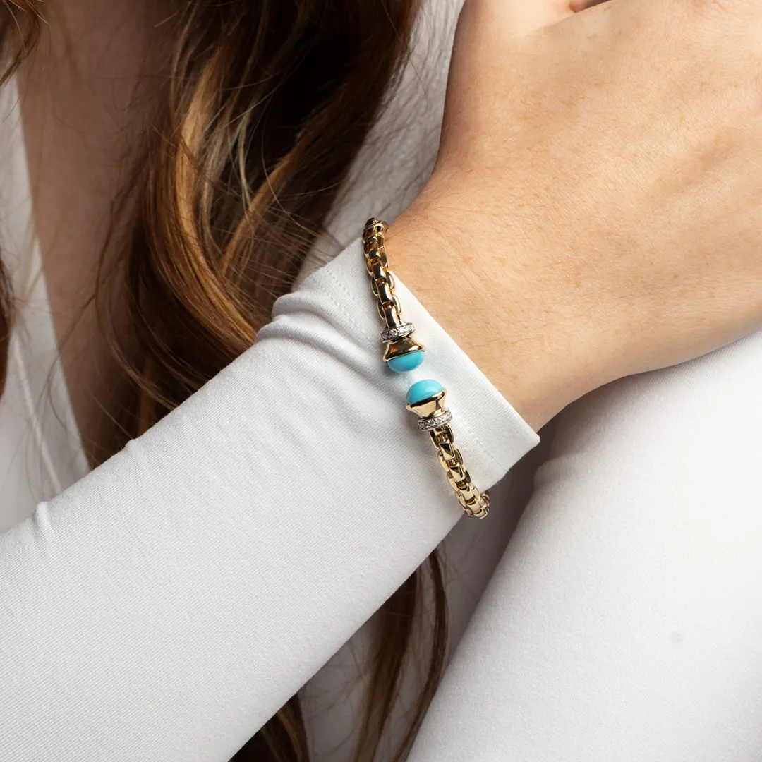 14K Diamond & Turquoise Venetian Link Bangle