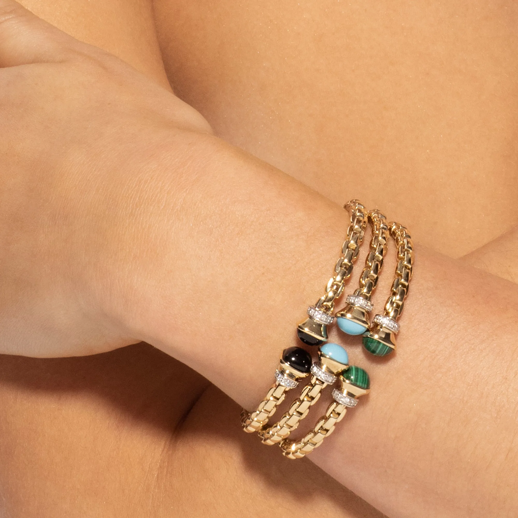 14K Diamond & Turquoise Venetian Link Bangle