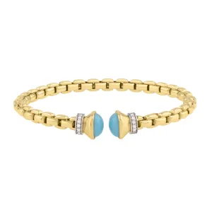 14K Diamond & Turquoise Venetian Link Bangle