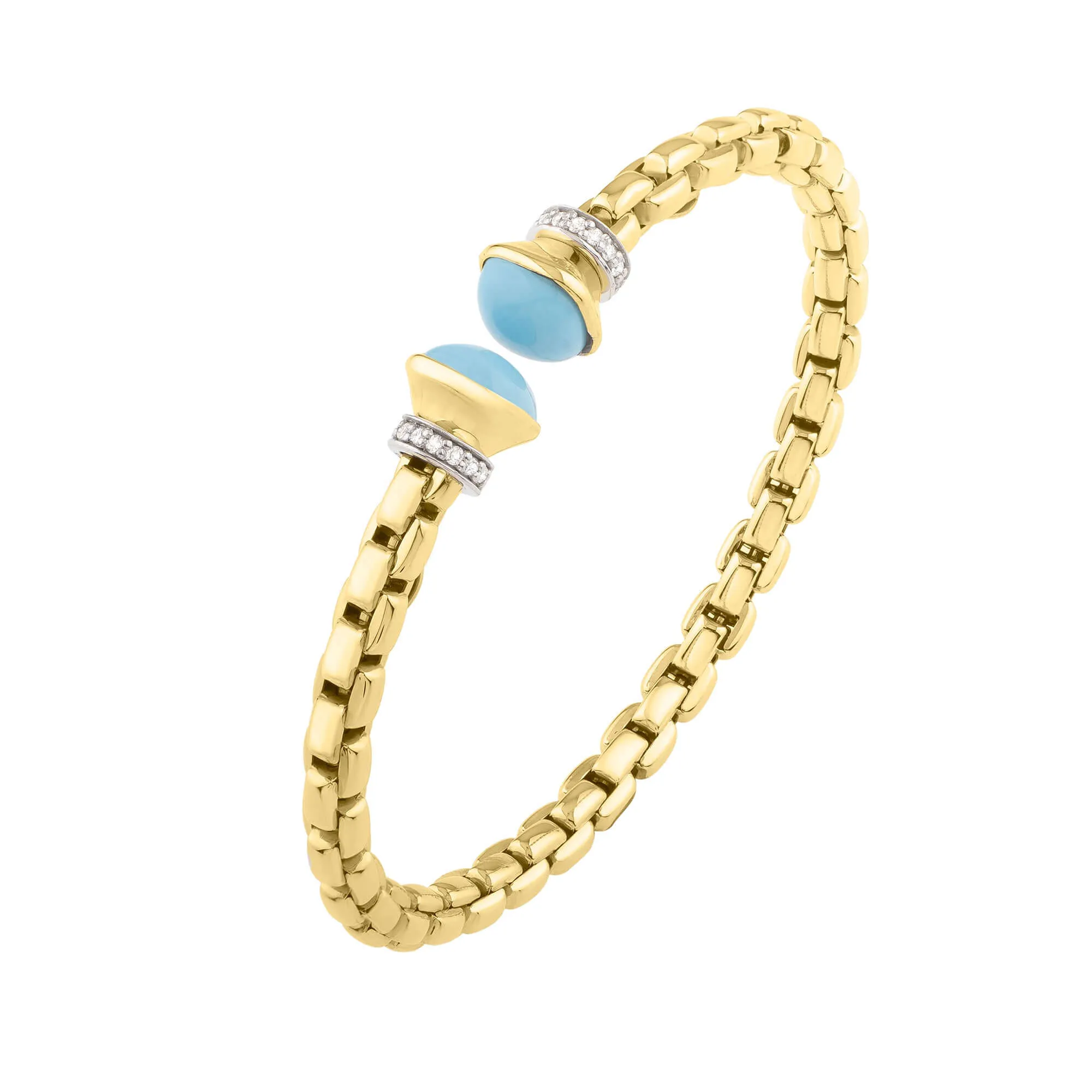14K Diamond & Turquoise Venetian Link Bangle