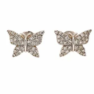 14K  Diamond Pave Butterfly Earrings White Gold