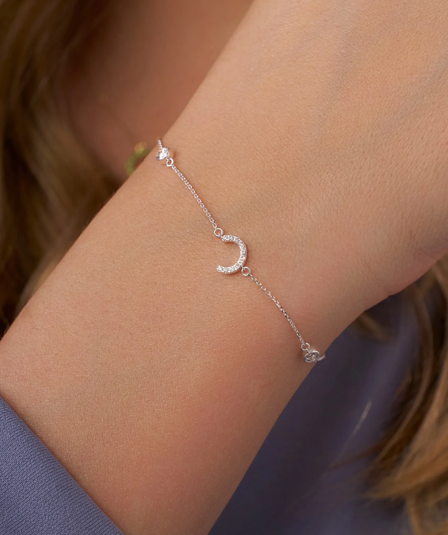14K Gold Initial 'C' Diamond Bracelet