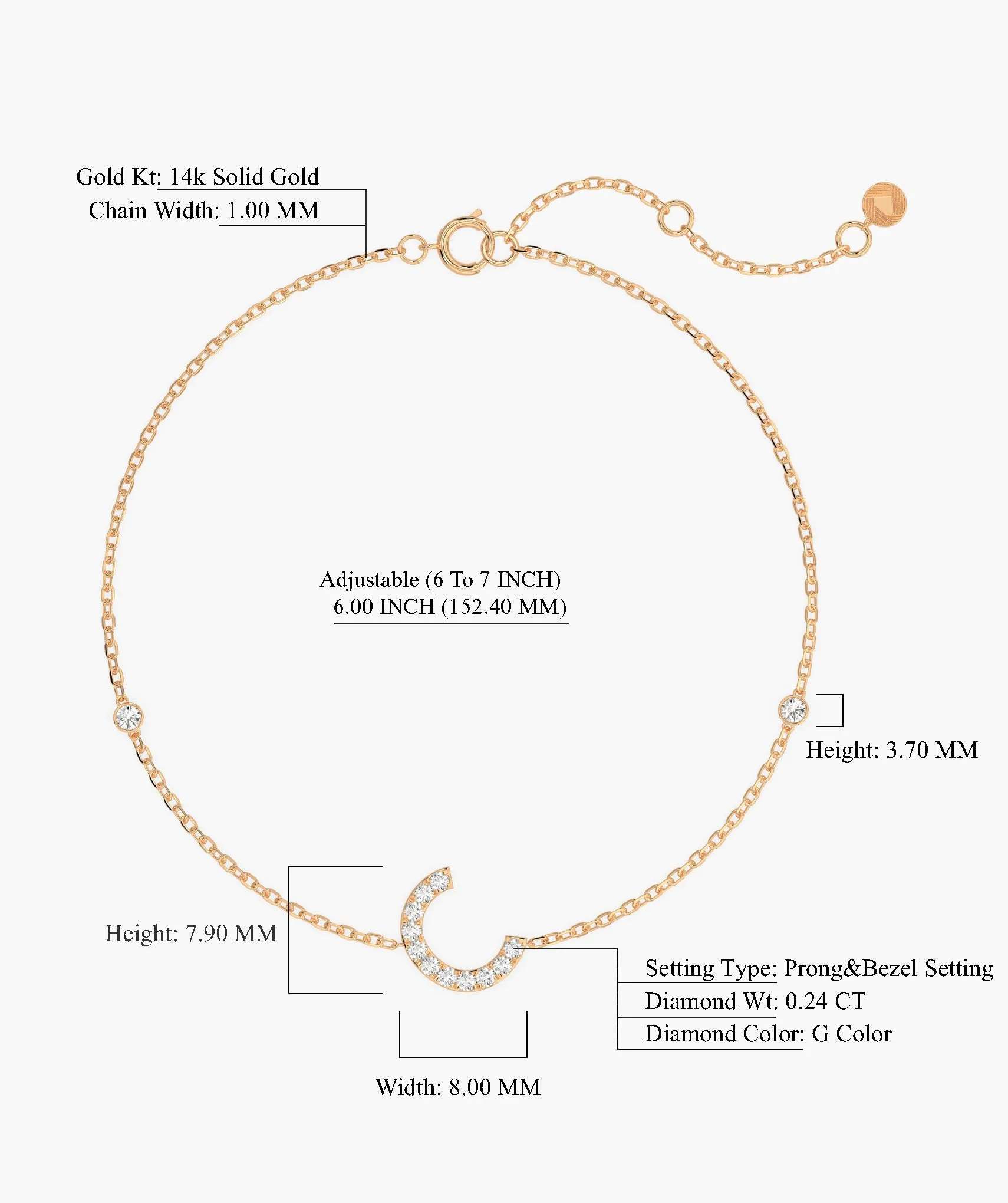 14K Gold Initial 'C' Diamond Bracelet
