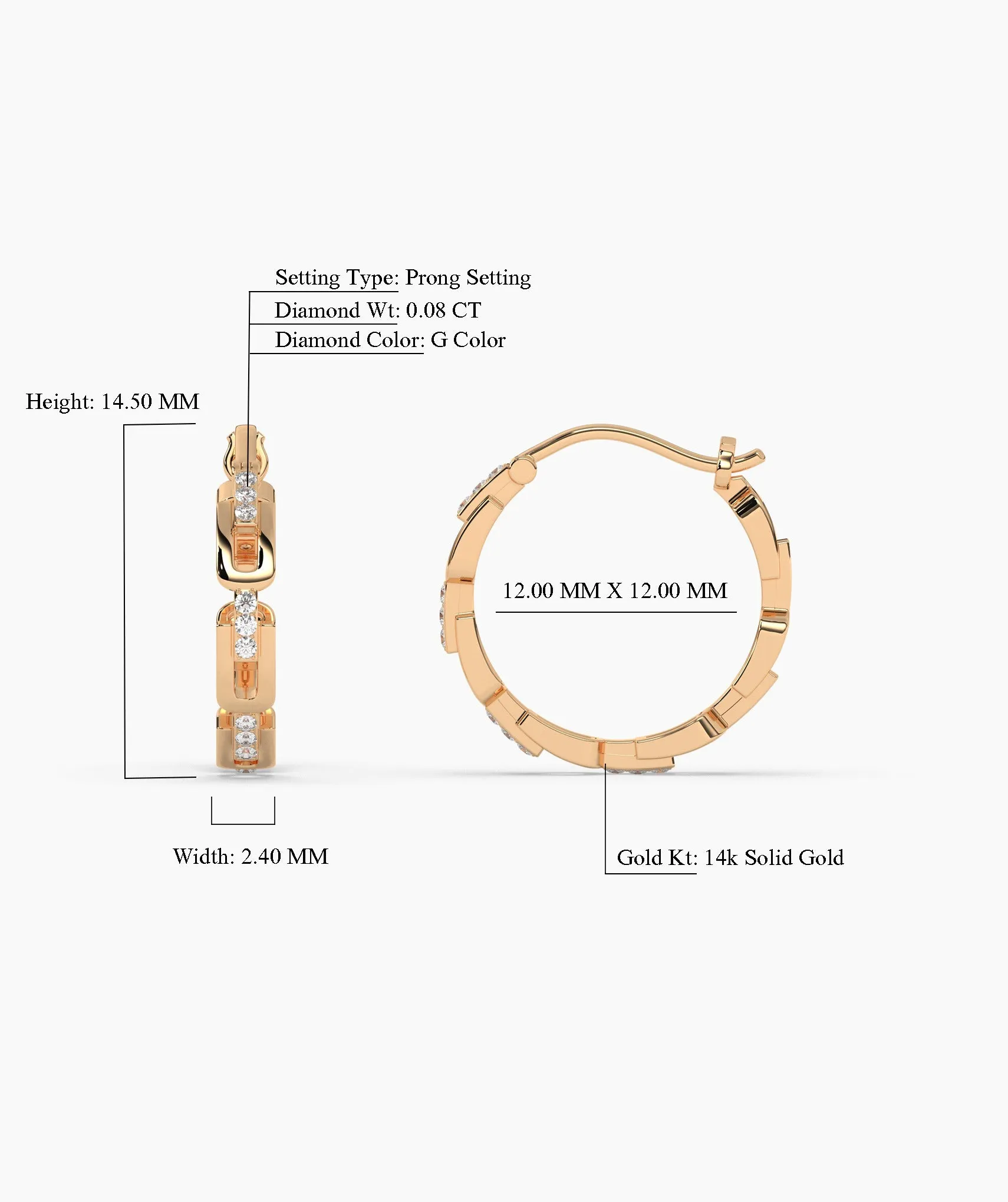 14K Gold Links Diamond Hoops