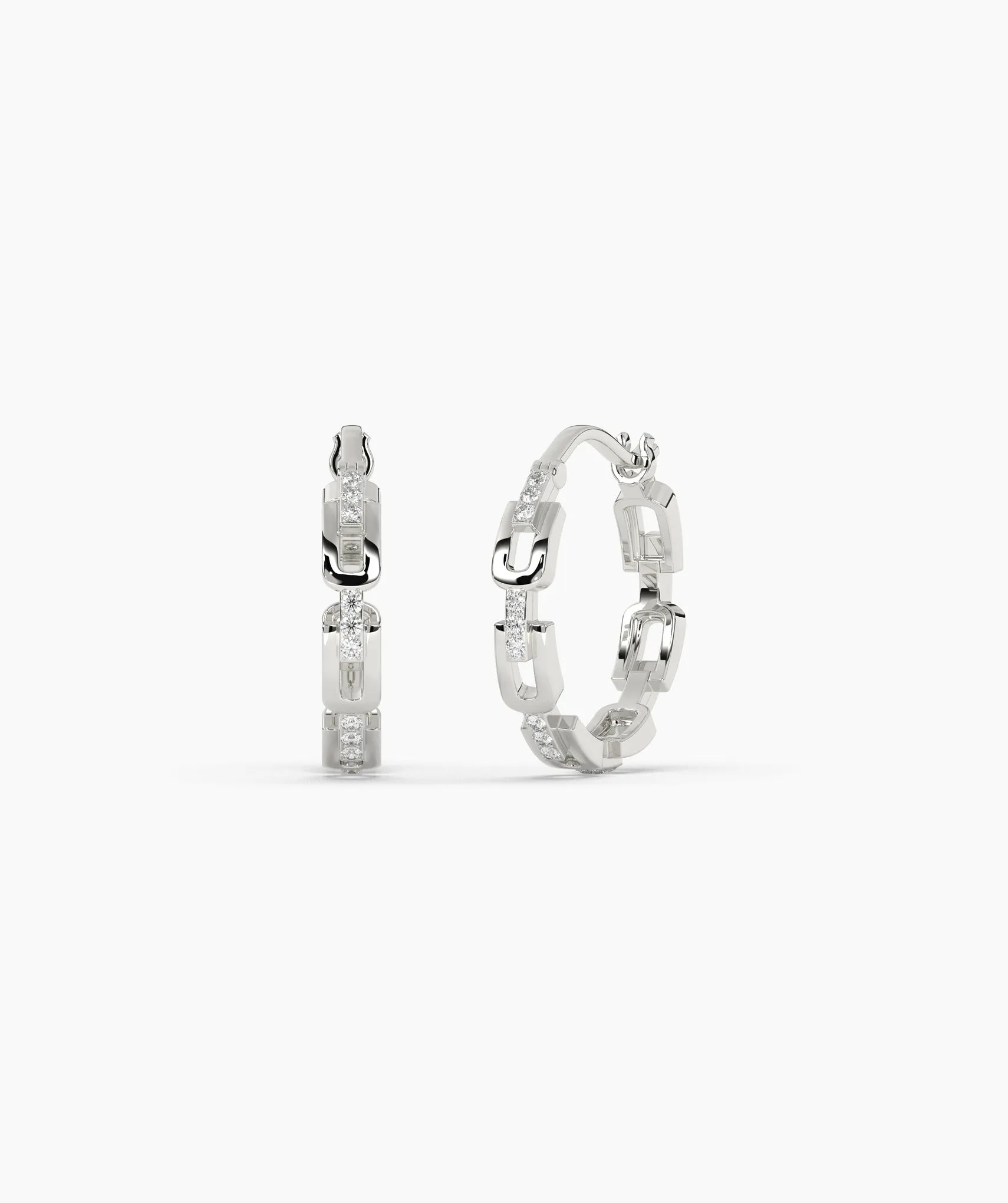14K Gold Links Diamond Hoops