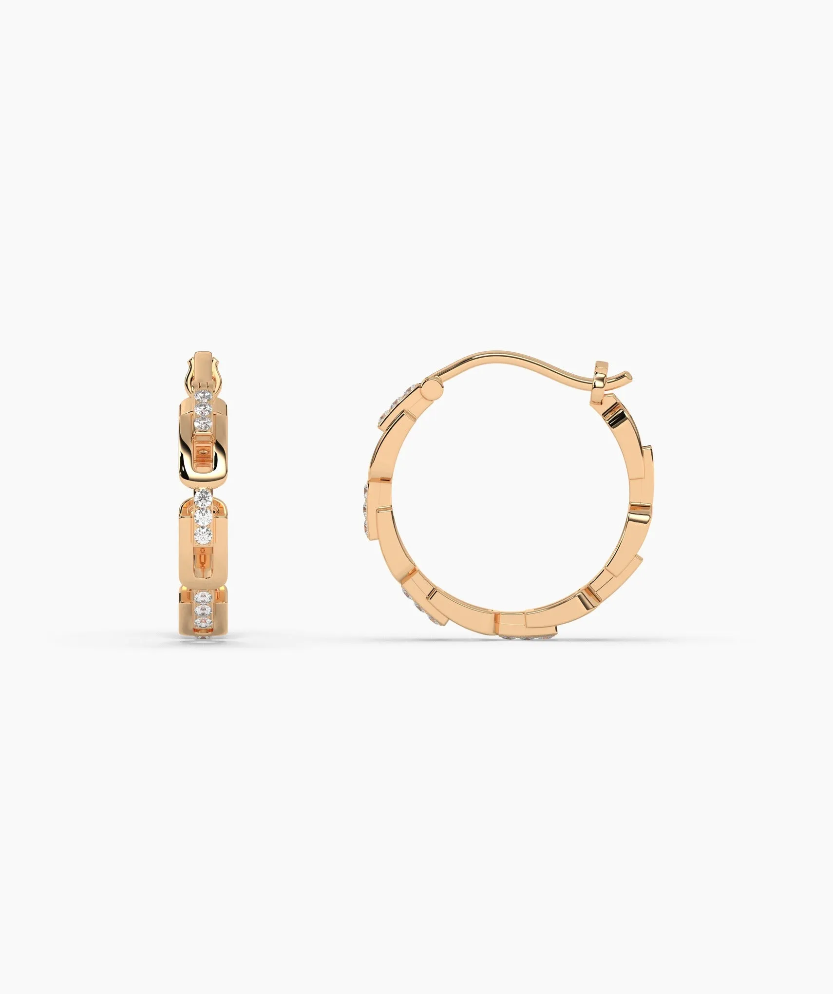 14K Gold Links Diamond Hoops