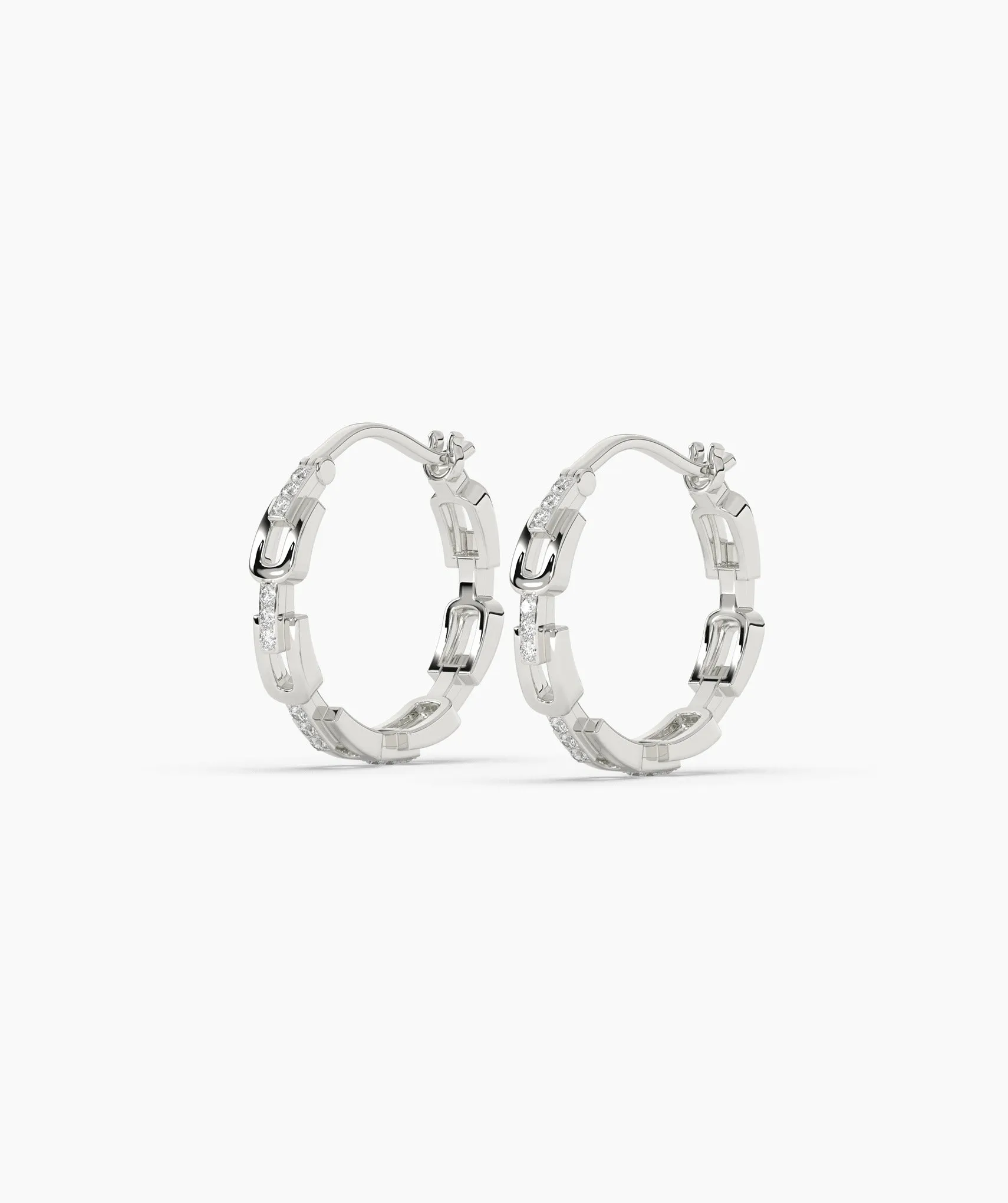 14K Gold Links Diamond Hoops