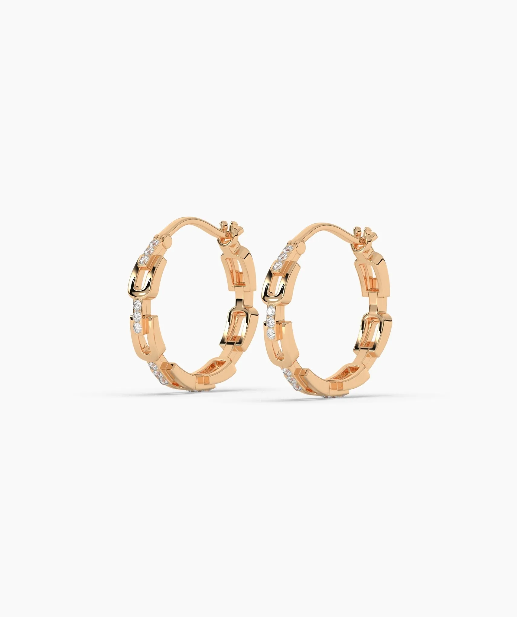14K Gold Links Diamond Hoops