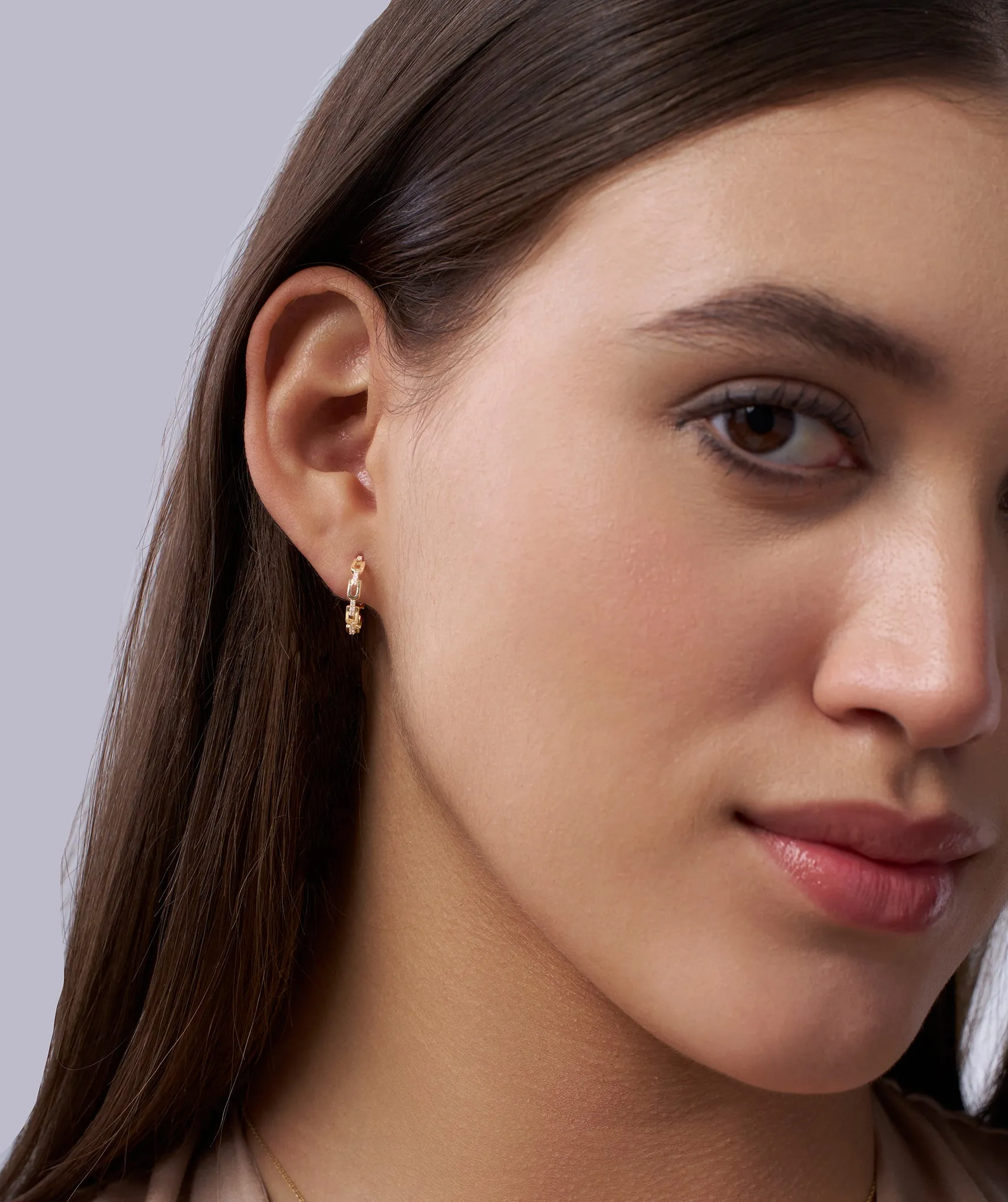 14K Gold Links Diamond Hoops