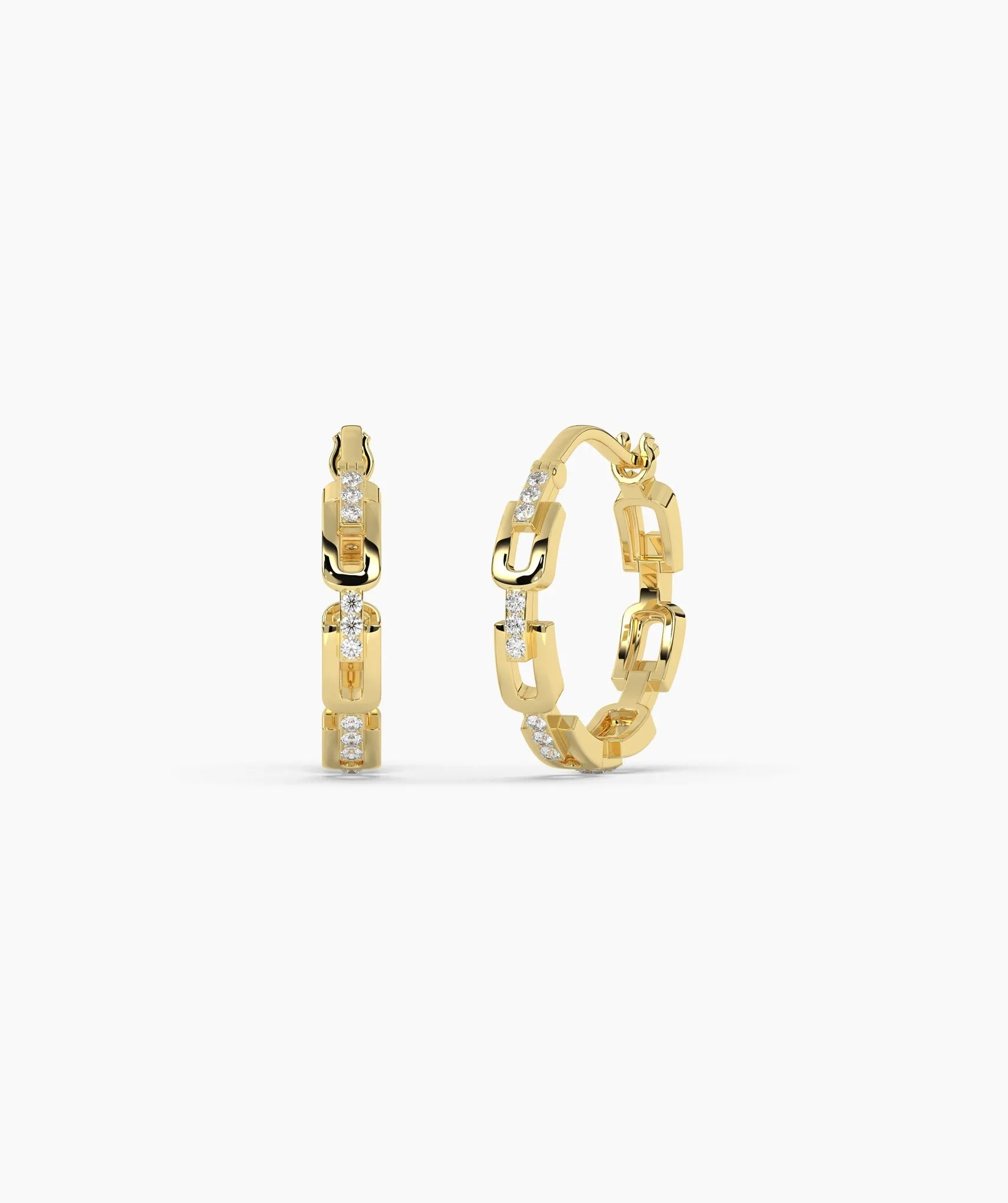 14K Gold Links Diamond Hoops
