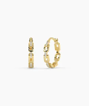 14K Gold Links Diamond Hoops