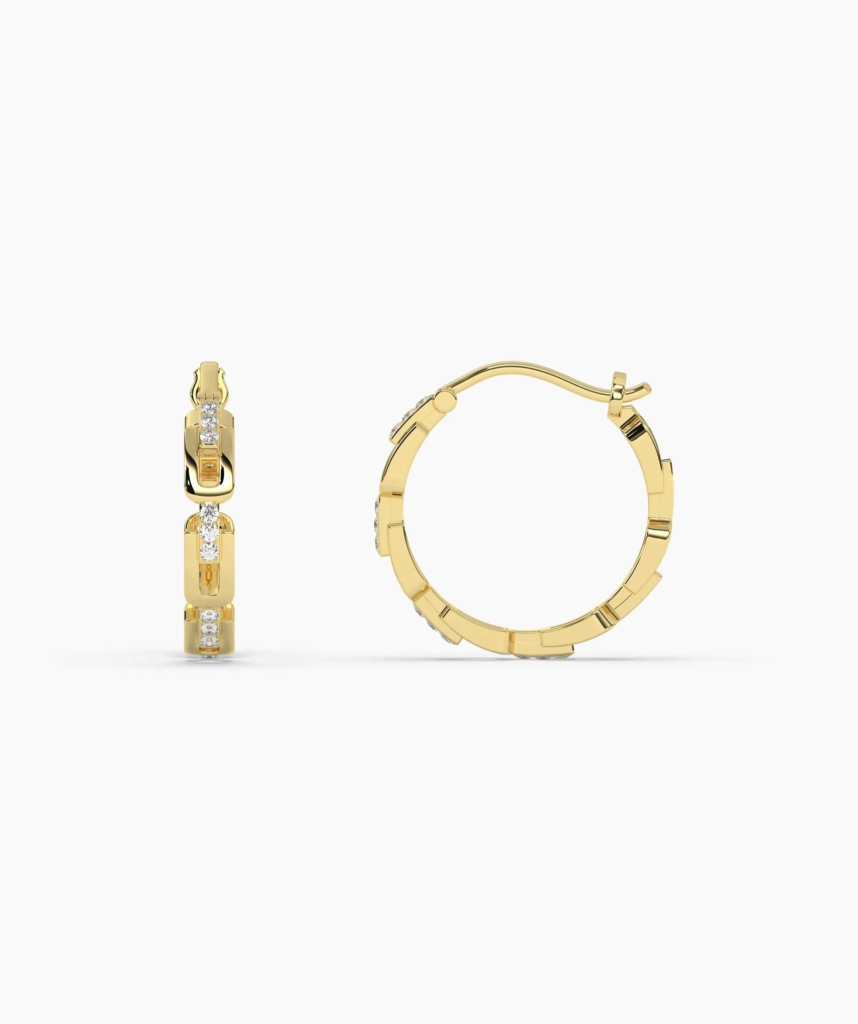 14K Gold Links Diamond Hoops