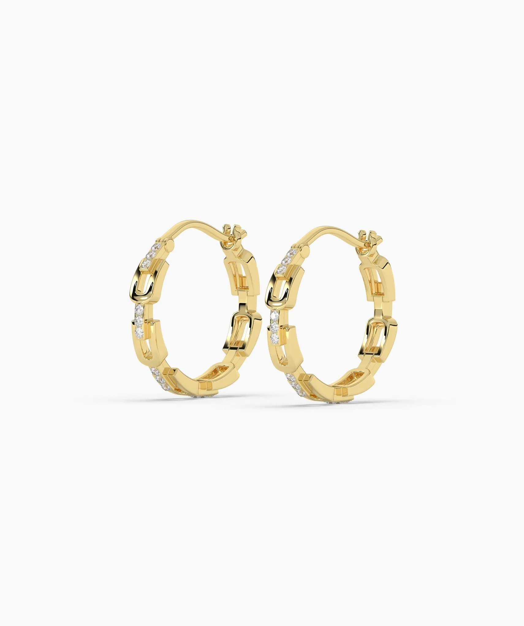 14K Gold Links Diamond Hoops