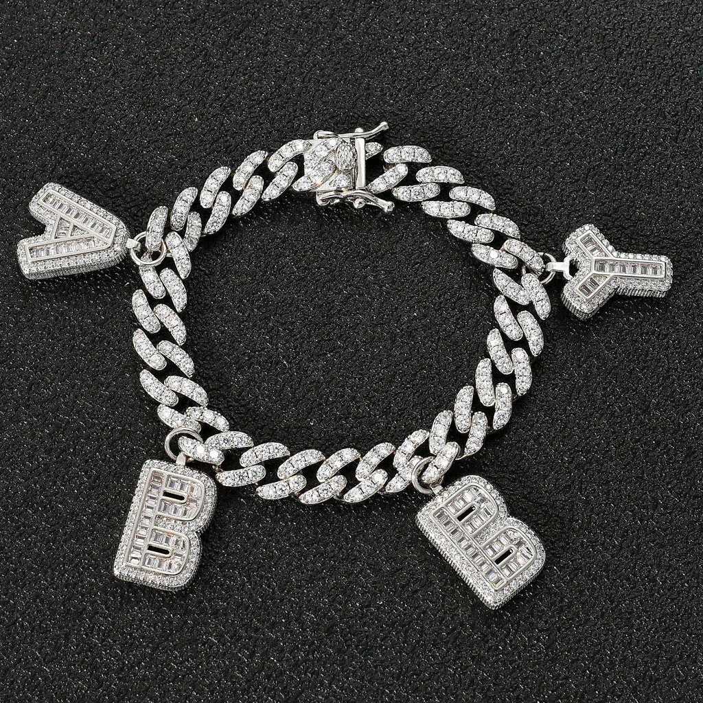 14K Gold Plating Cubic Zirconia Stone Custom Letters Name Bracelets Cuban Chain Iced Out Bracelets