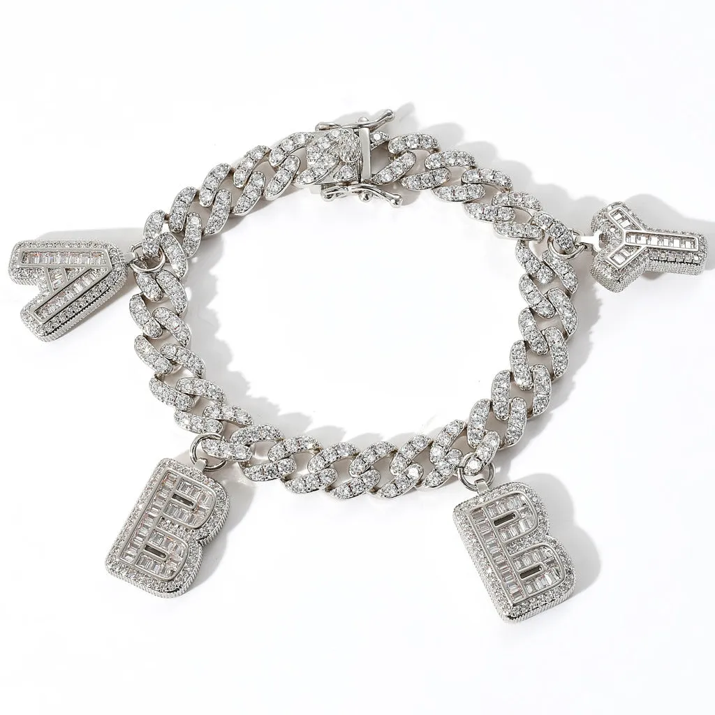 14K Gold Plating Cubic Zirconia Stone Custom Letters Name Bracelets Cuban Chain Iced Out Bracelets