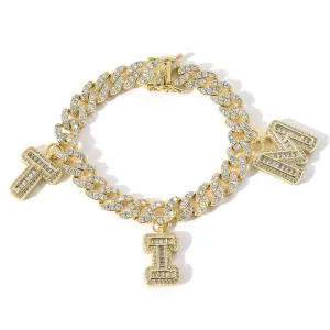 14K Gold Plating Cubic Zirconia Stone Custom Letters Name Bracelets Cuban Chain Iced Out Bracelets