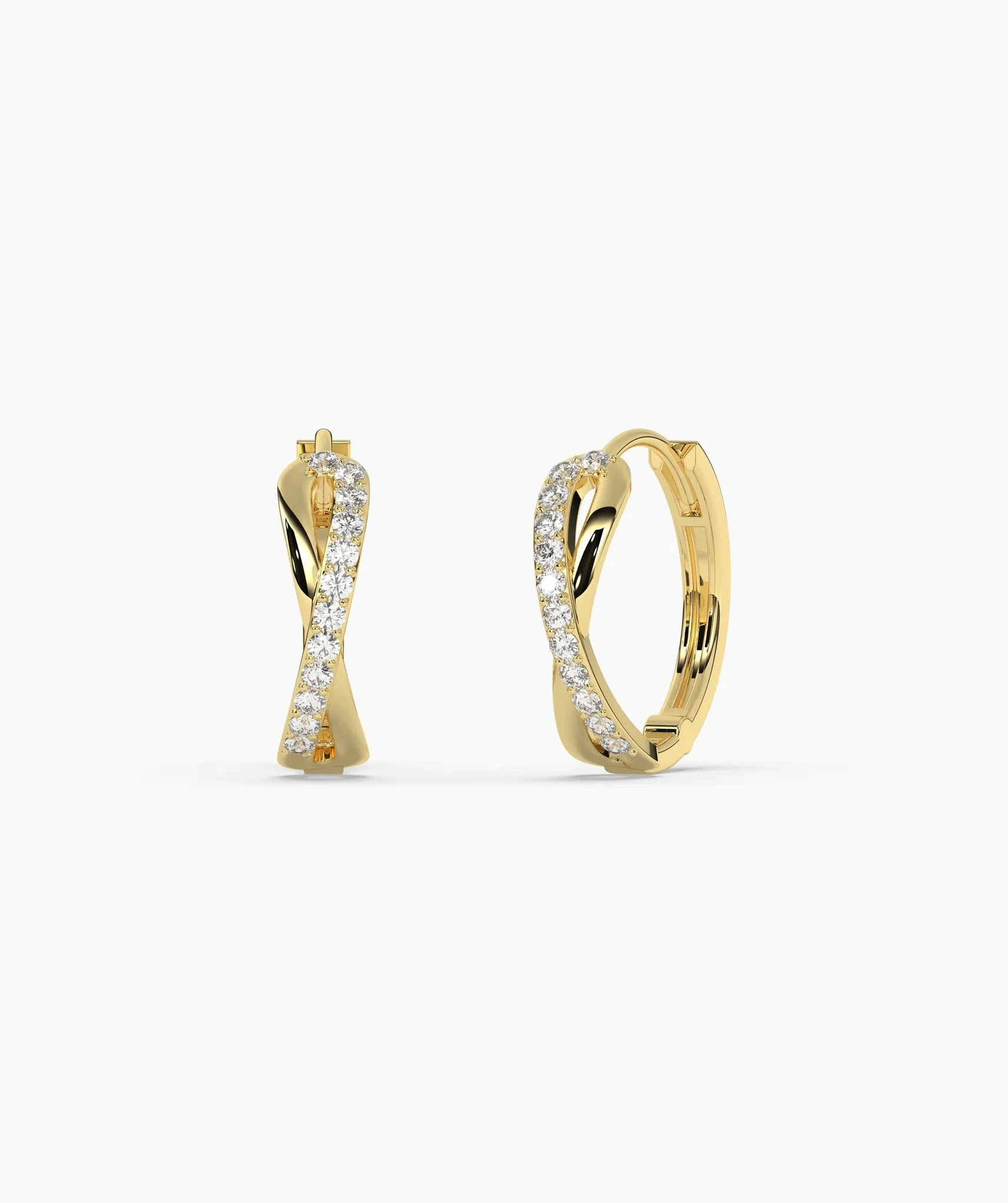 14K Gold Spiral Diamond Hoops
