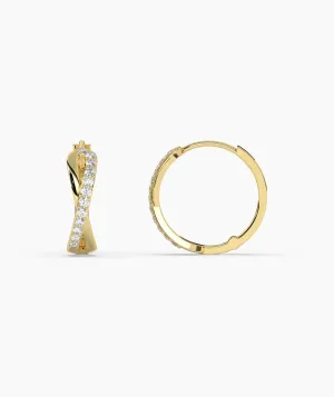 14K Gold Spiral Diamond Hoops
