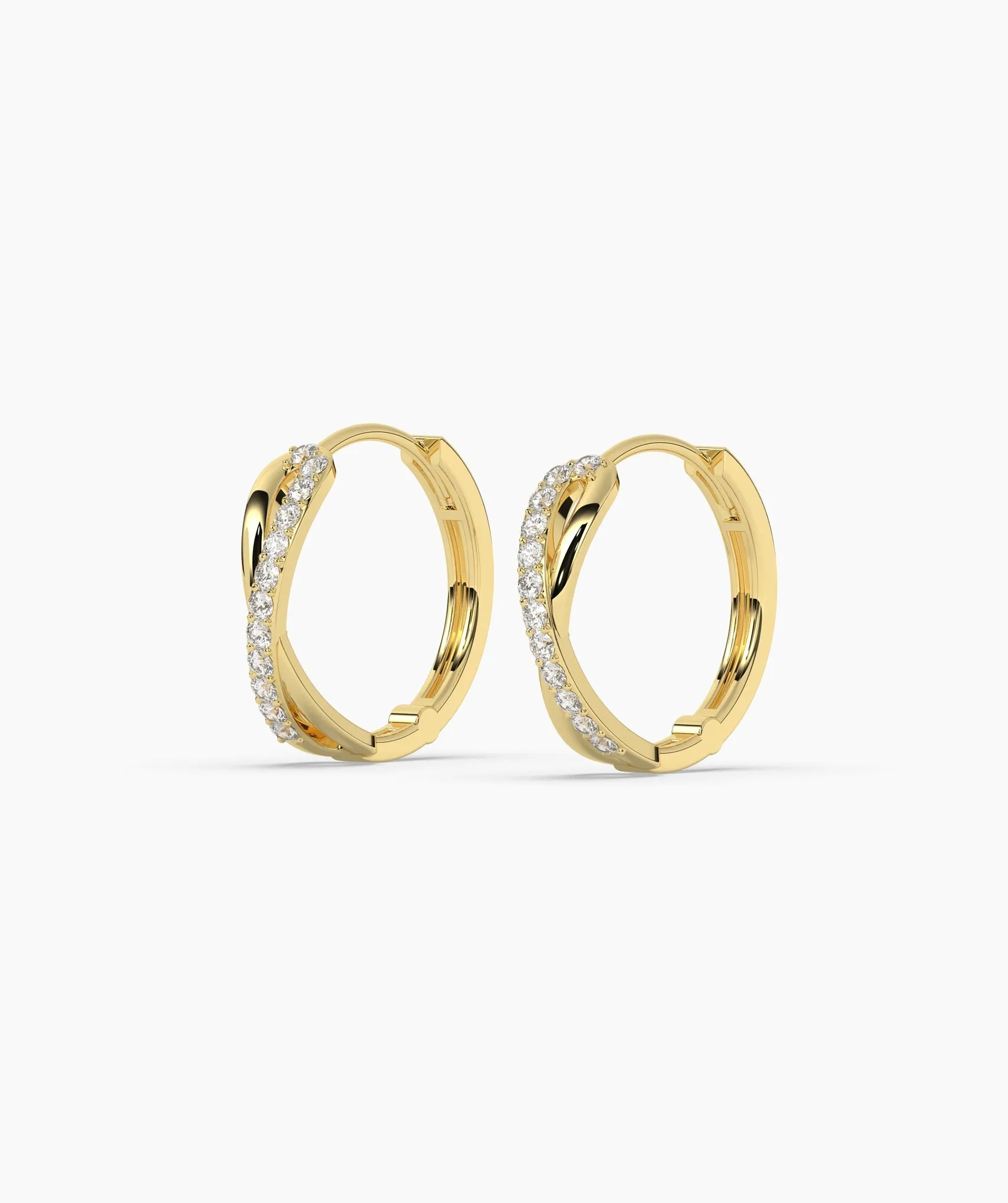 14K Gold Spiral Diamond Hoops
