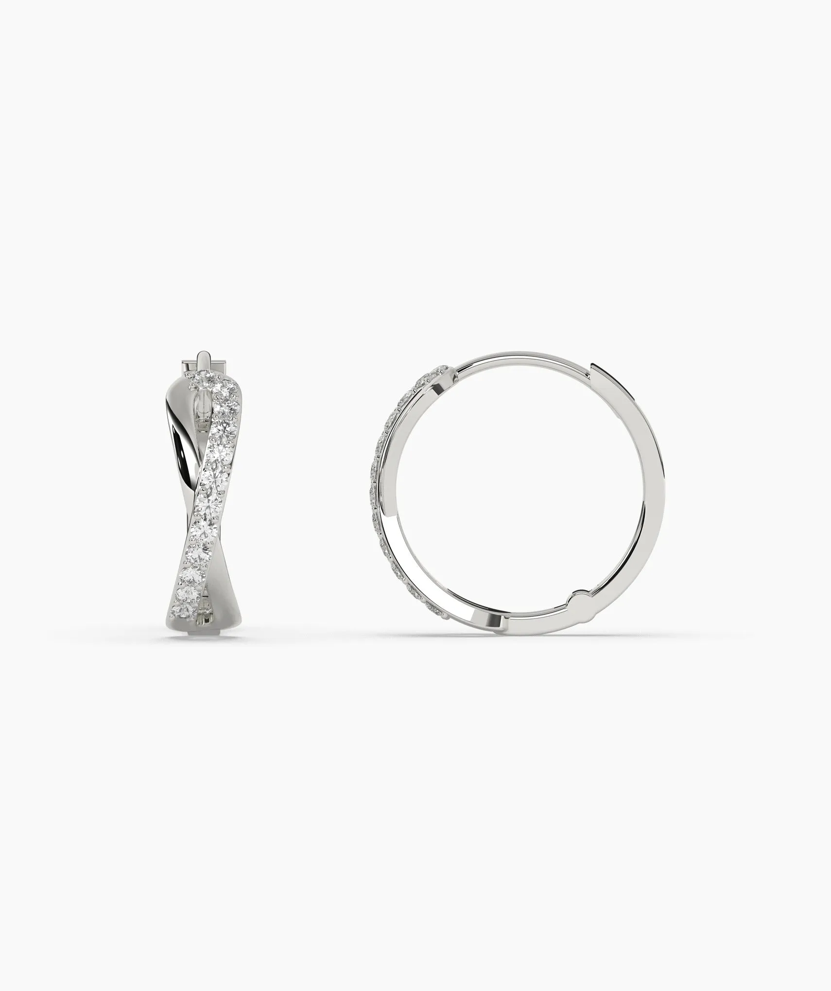 14K Gold Spiral Diamond Hoops
