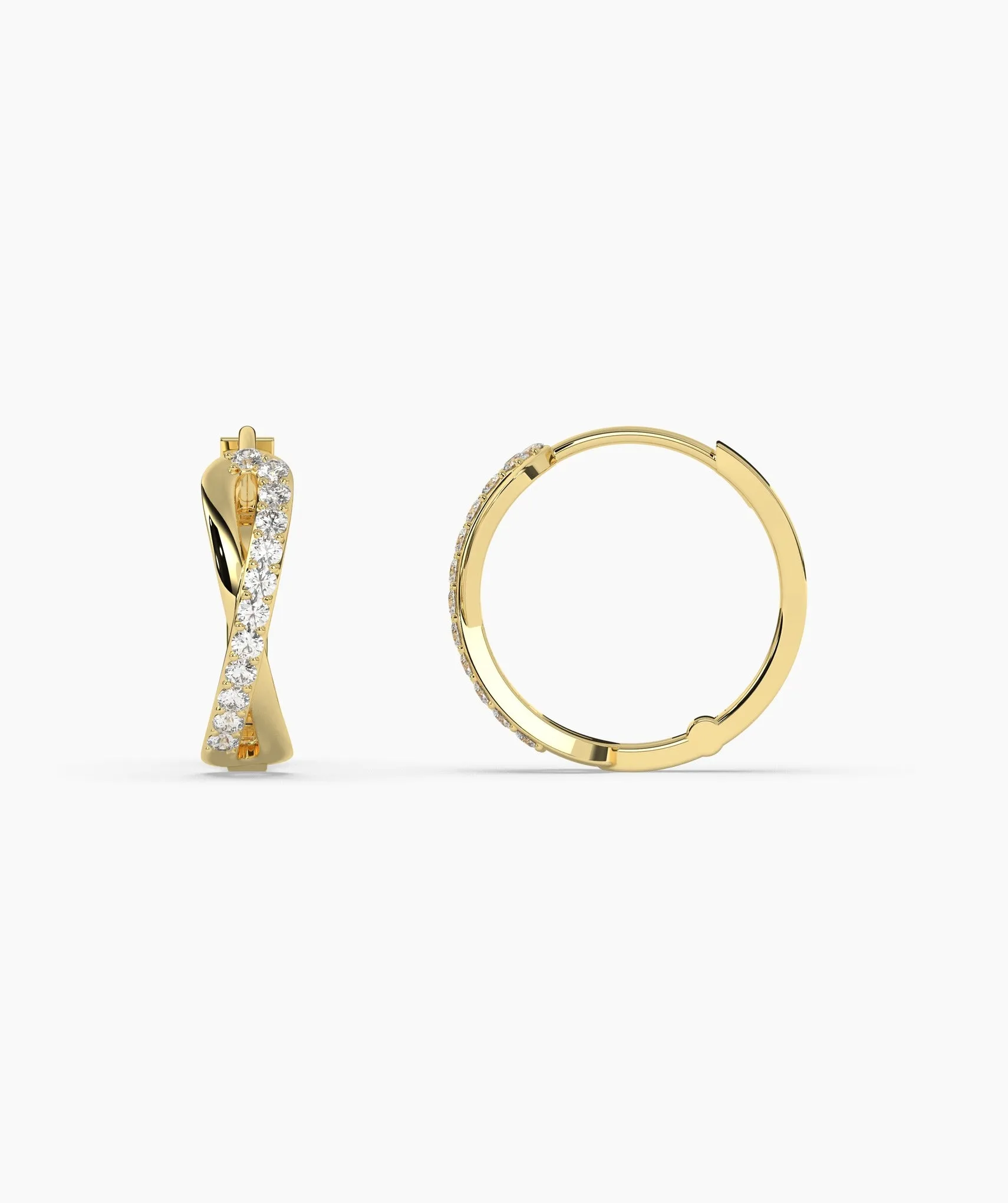 14K Gold Spiral Diamond Hoops
