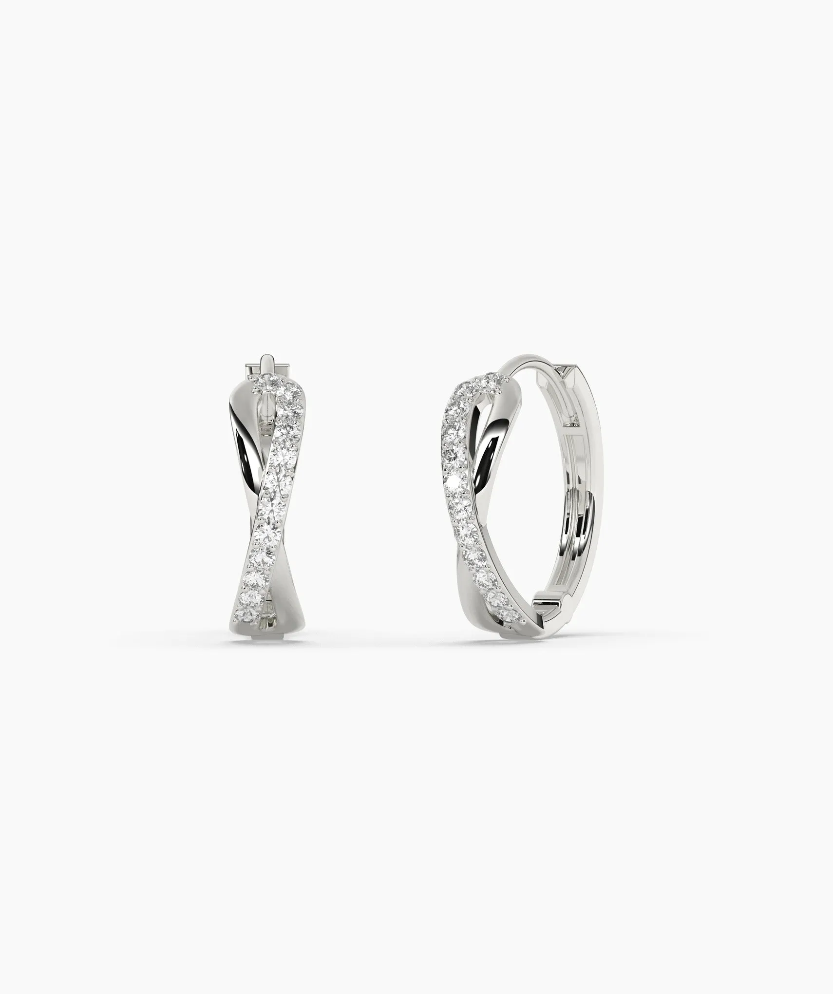 14K Gold Spiral Diamond Hoops